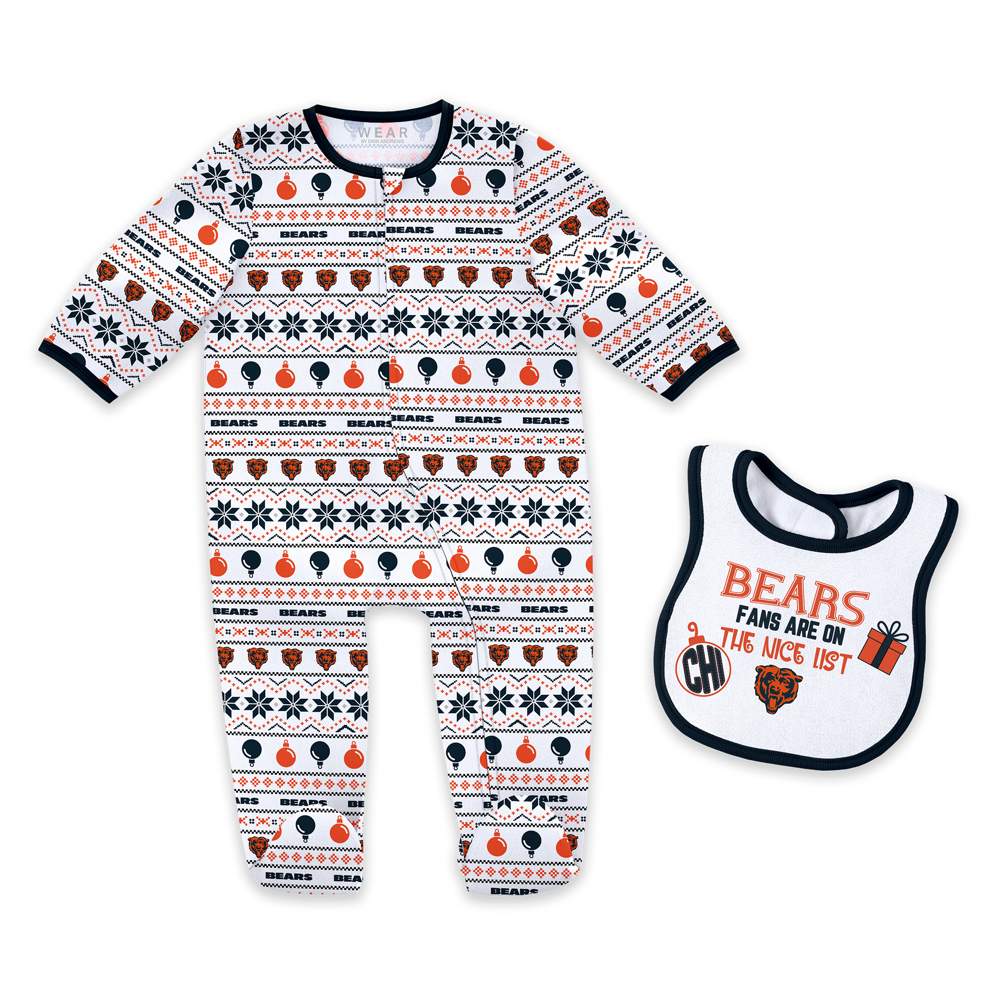 Newborn & Infant WEAR by Erin Andrews Chicago Bears Allover Print Full-Zip Sleeper & Bib Set