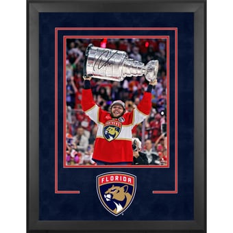 Carter Verhaeghe Florida Panthers Autographed 2024 Stanley Cup Champions Deluxe Framed 16" x 20" Raising Cup Photograph