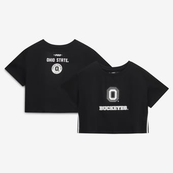 Women's Pro Standard Black Ohio State Buckeyes Rhinestone & Pearl Boxy Cropped T-Shirt