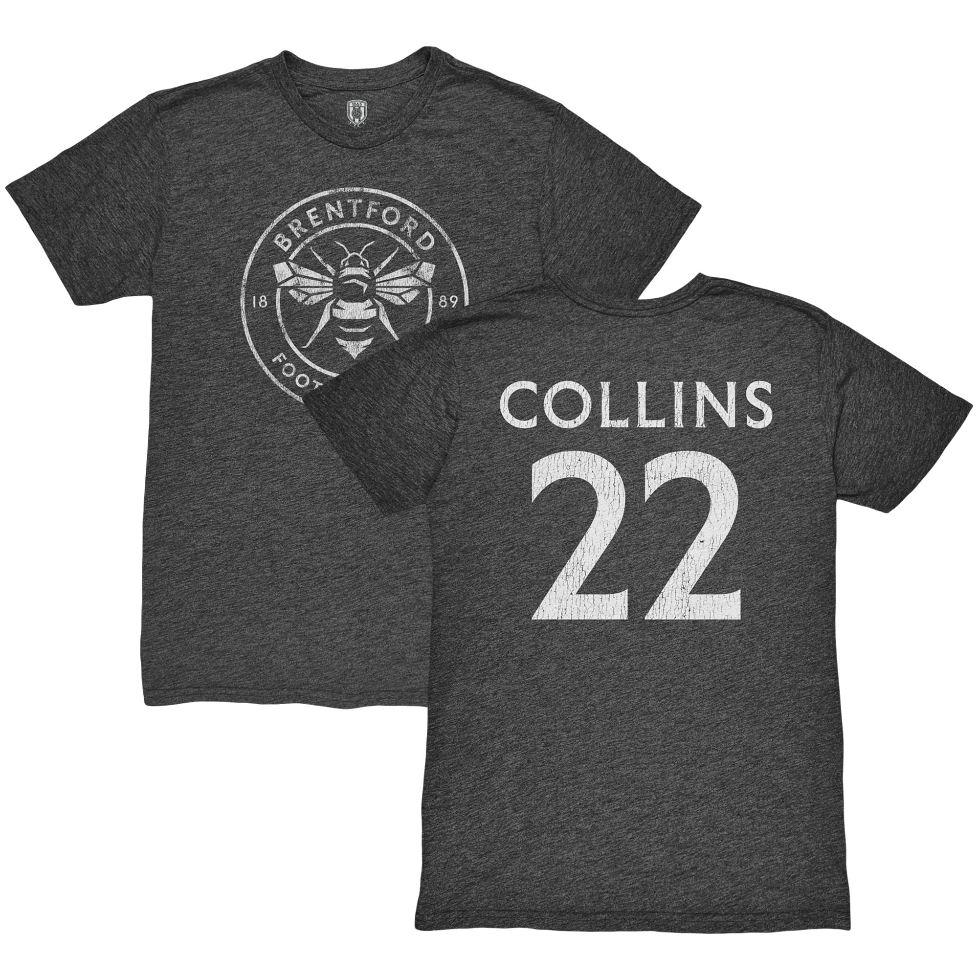 Men's 1863FC Nathan Collins Black Brentford FC Player Vintage Tri-Blend T-Shirt