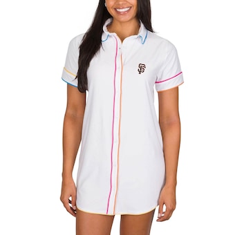 Women's Concepts Sport White San Francisco Giants Flutter Knit Button-Up Nightshirt