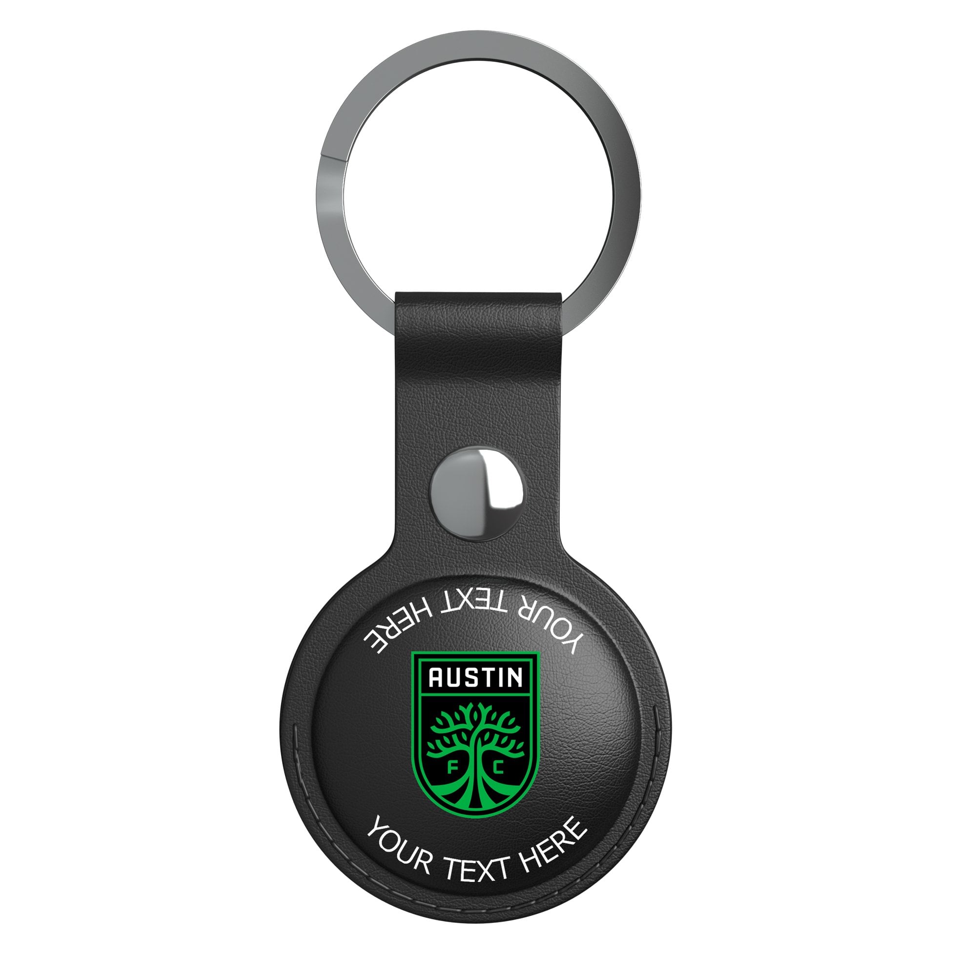 Keyscaper Austin FC Personalized Black Leatherette AirTag Holder