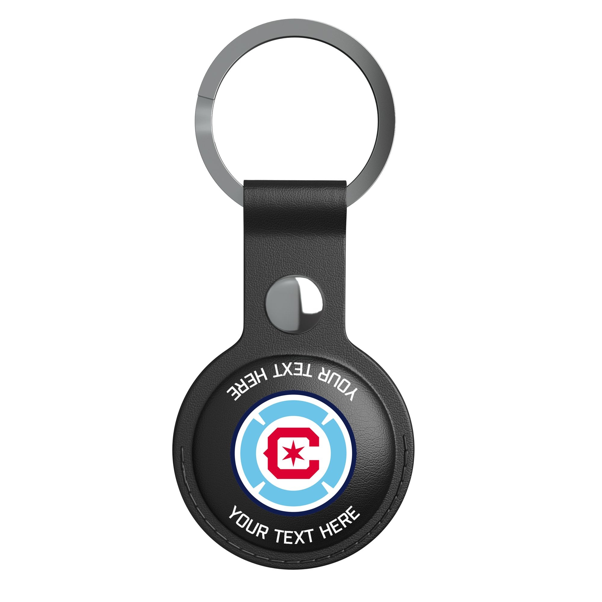 Keyscaper Chicago Fire Personalized Black Leatherette AirTag Holder