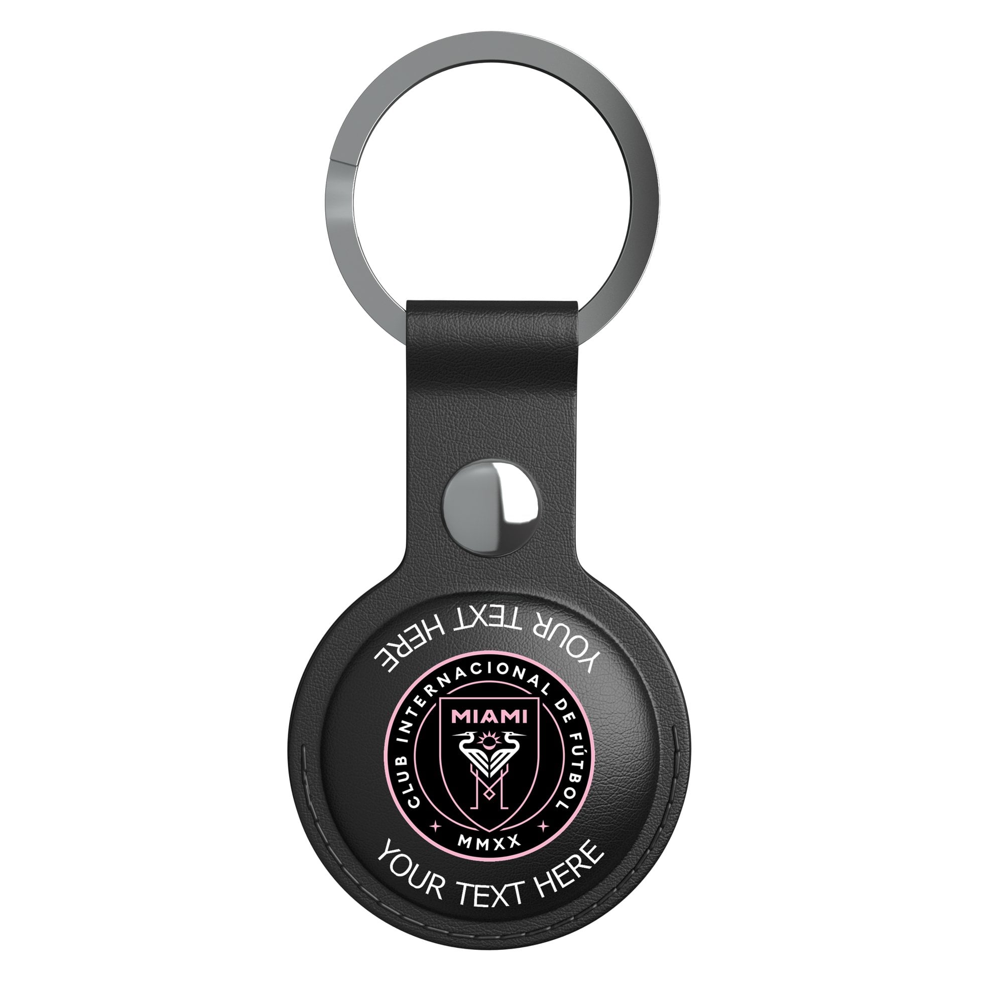 Keyscaper Inter Miami CF Personalized Black Leatherette AirTag Holder