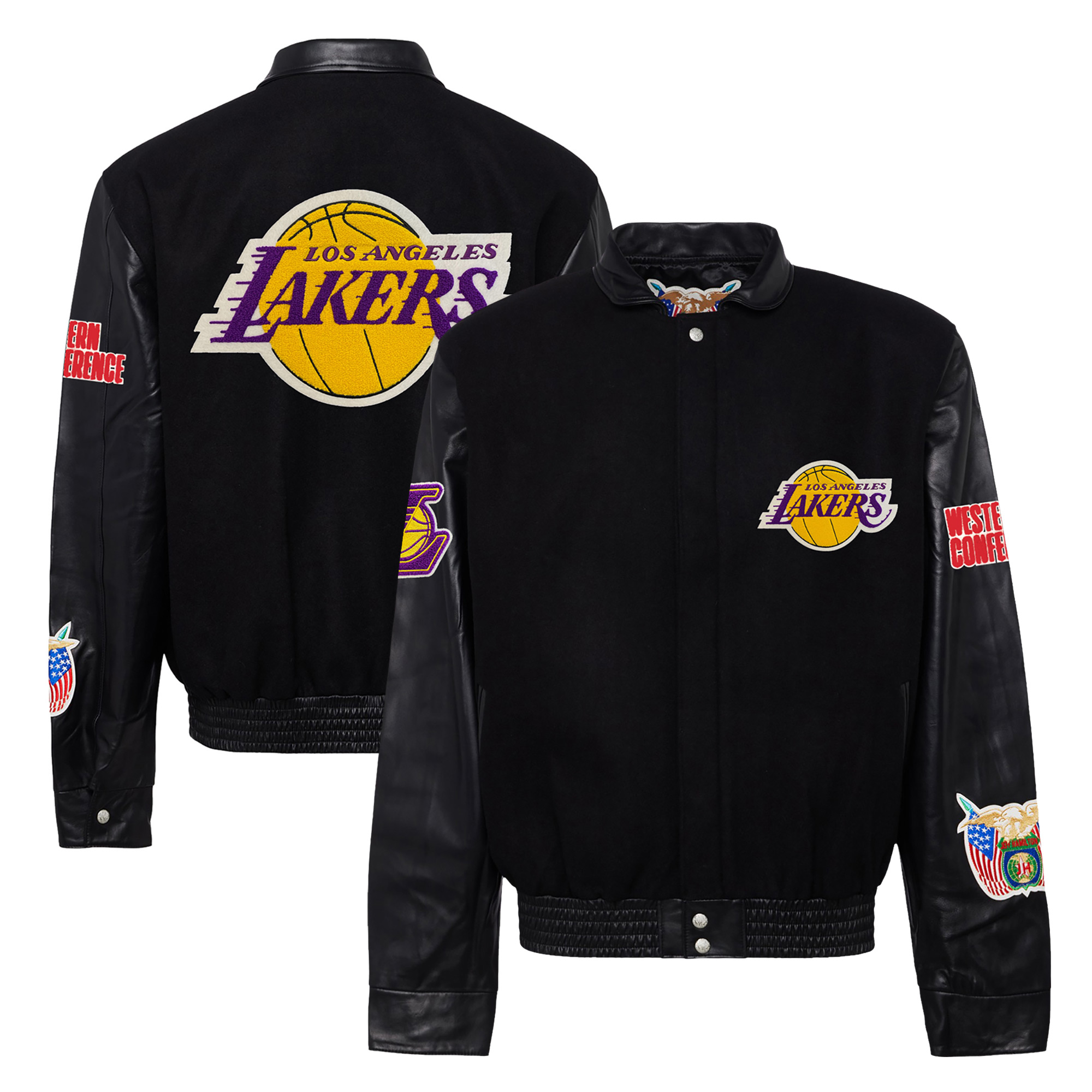 Men's Jeff Hamilton Black Los Angeles Lakers Wool & Leather Full-Snap Varsity Jacket