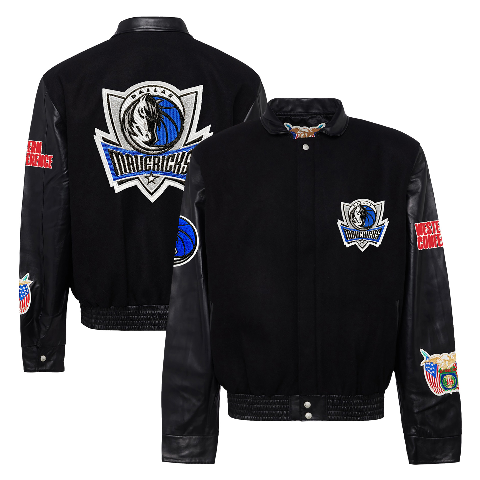 Men's Jeff Hamilton Black Dallas Mavericks Wool & Leather Full-Snap Varsity Jacket