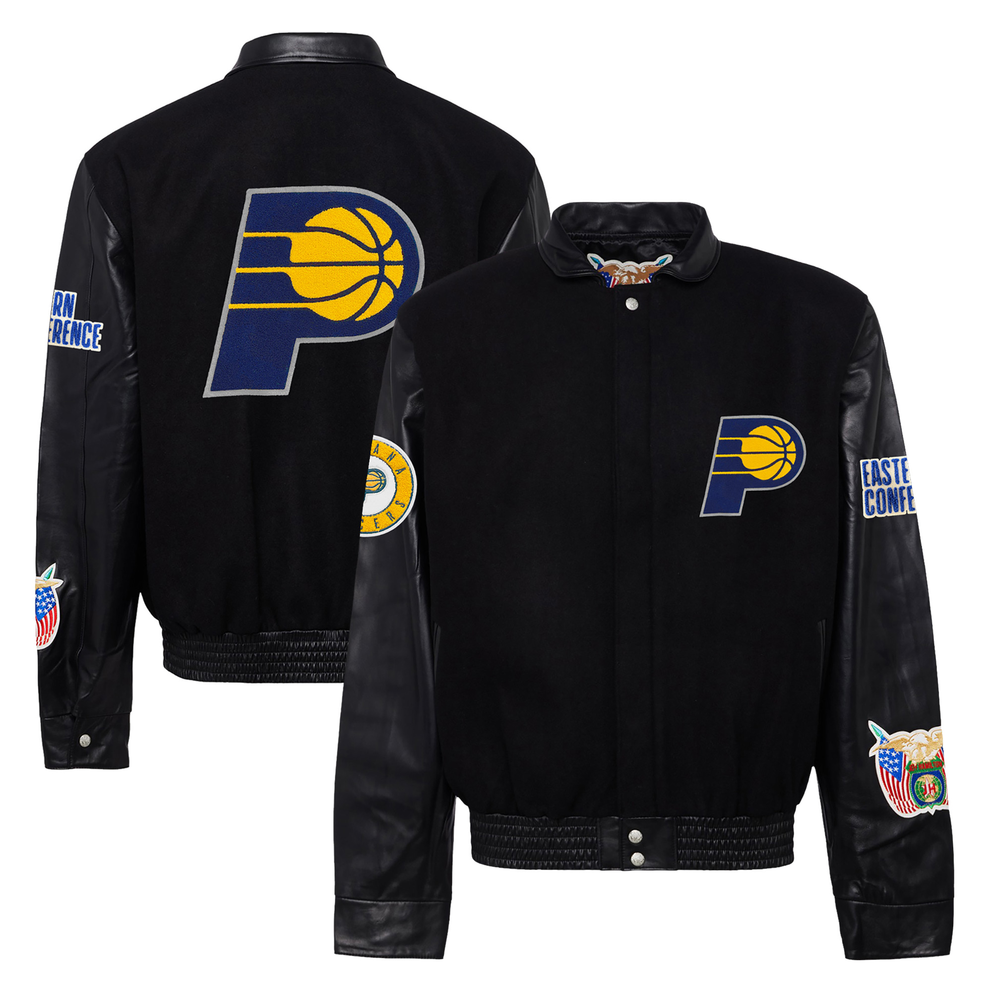 Men's Jeff Hamilton Black Indiana Pacers Wool & Leather Full-Snap Varsity Jacket