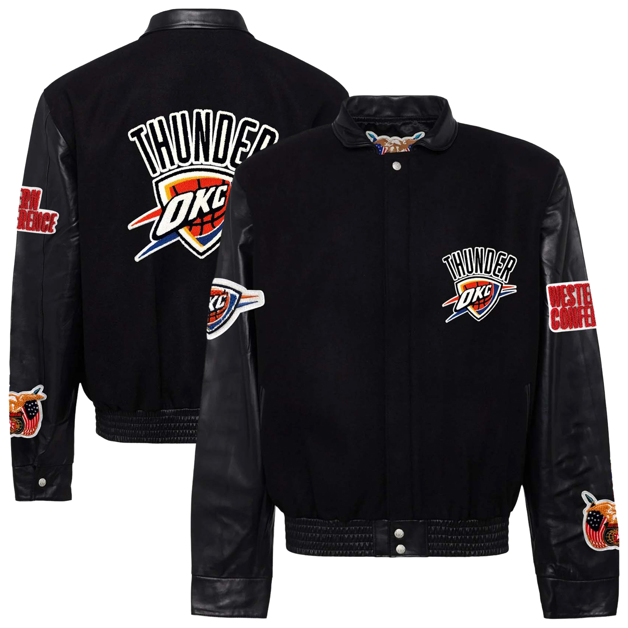 Men's Jeff Hamilton Black Oklahoma City Thunder Wool & Leather Full-Snap Varsity Jacket