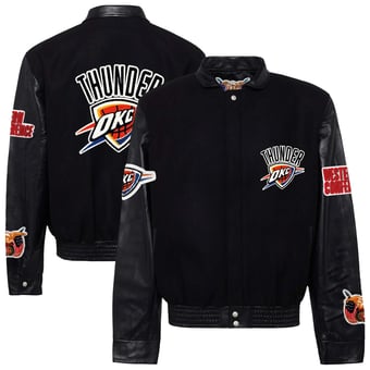 Men's Jeff Hamilton  Black Oklahoma City Thunder Wool & Leather Full-Snap Varsity Jacket