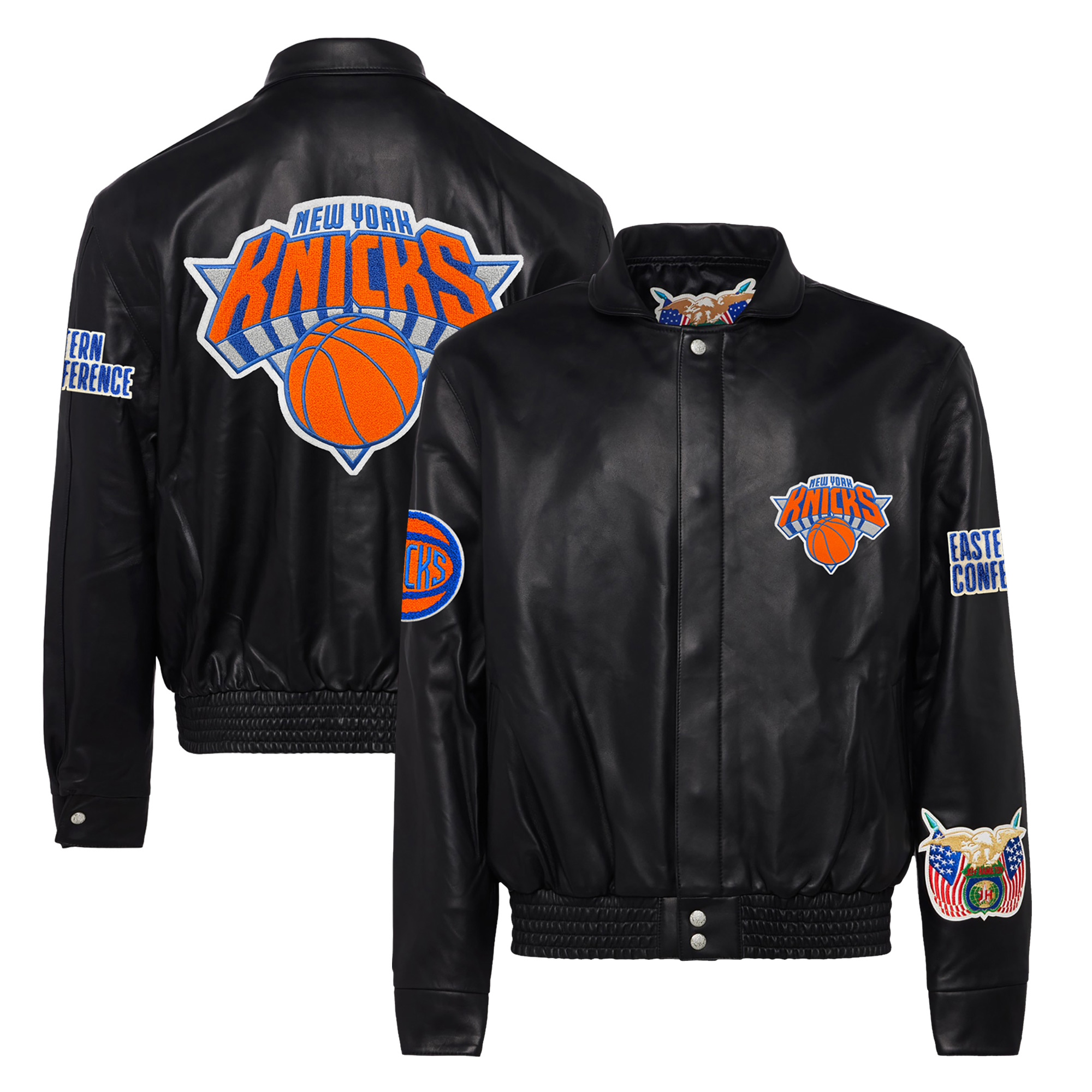 Men's Jeff Hamilton Black New York Knicks Leather Full-Snap Jacket