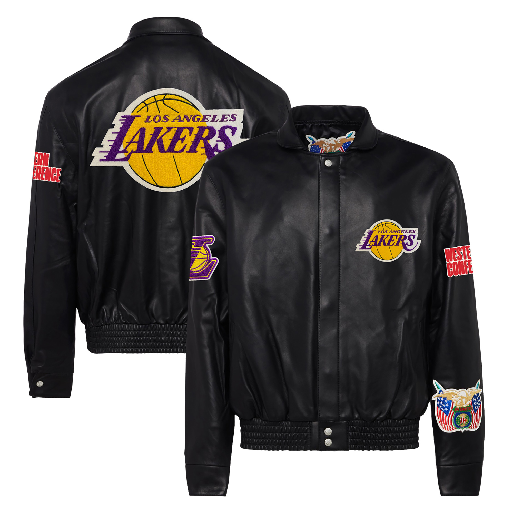 Men's Jeff Hamilton Black Los Angeles Lakers Leather Full-Snap Jacket