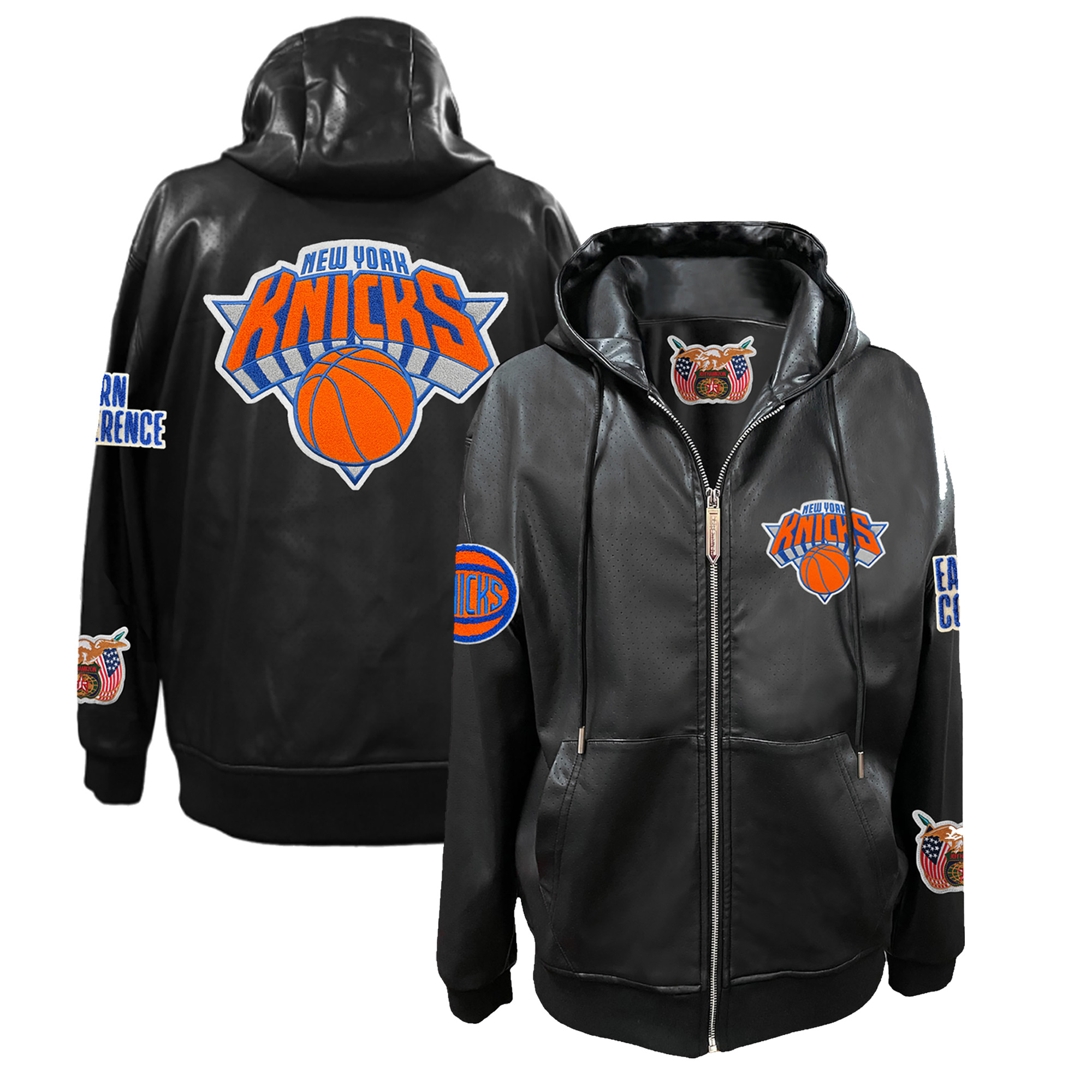 Men's Jeff Hamilton Black New York Knicks Vegan Leather Full-Zip Hoodie
