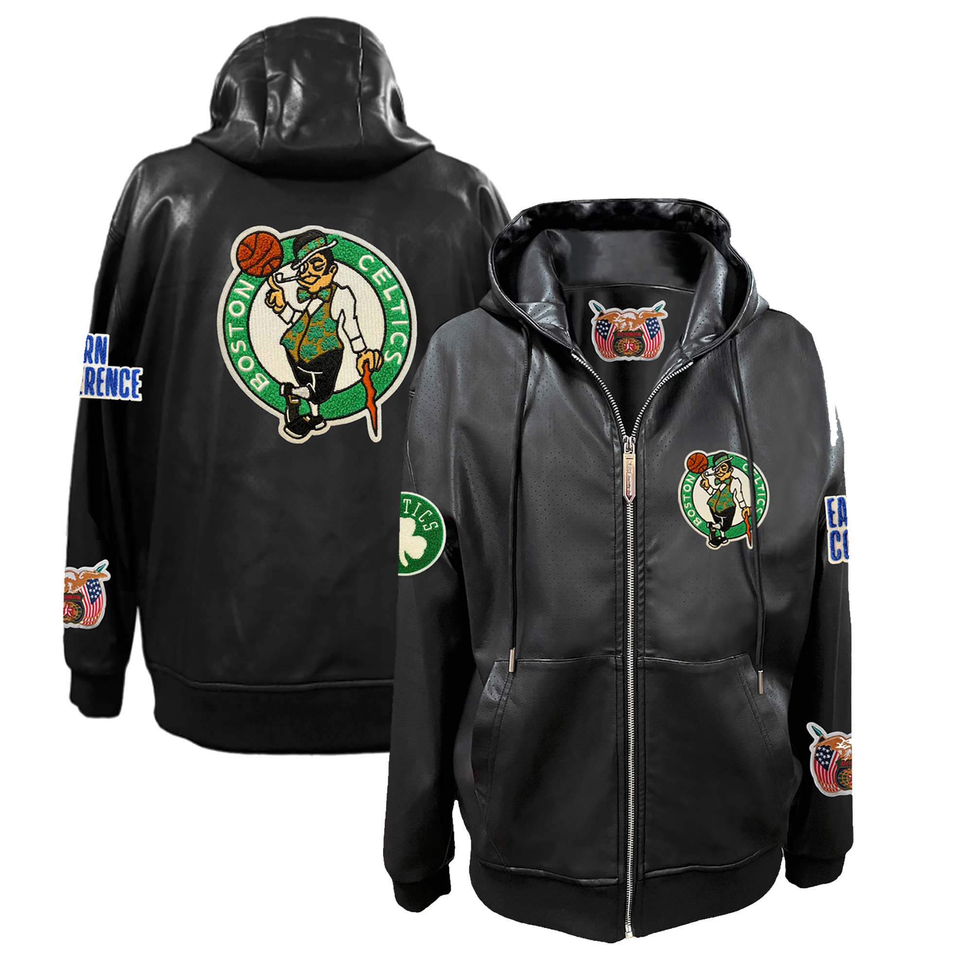 Men's Jeff Hamilton Black Boston Celtics Vegan Leather Full-Zip Hoodie