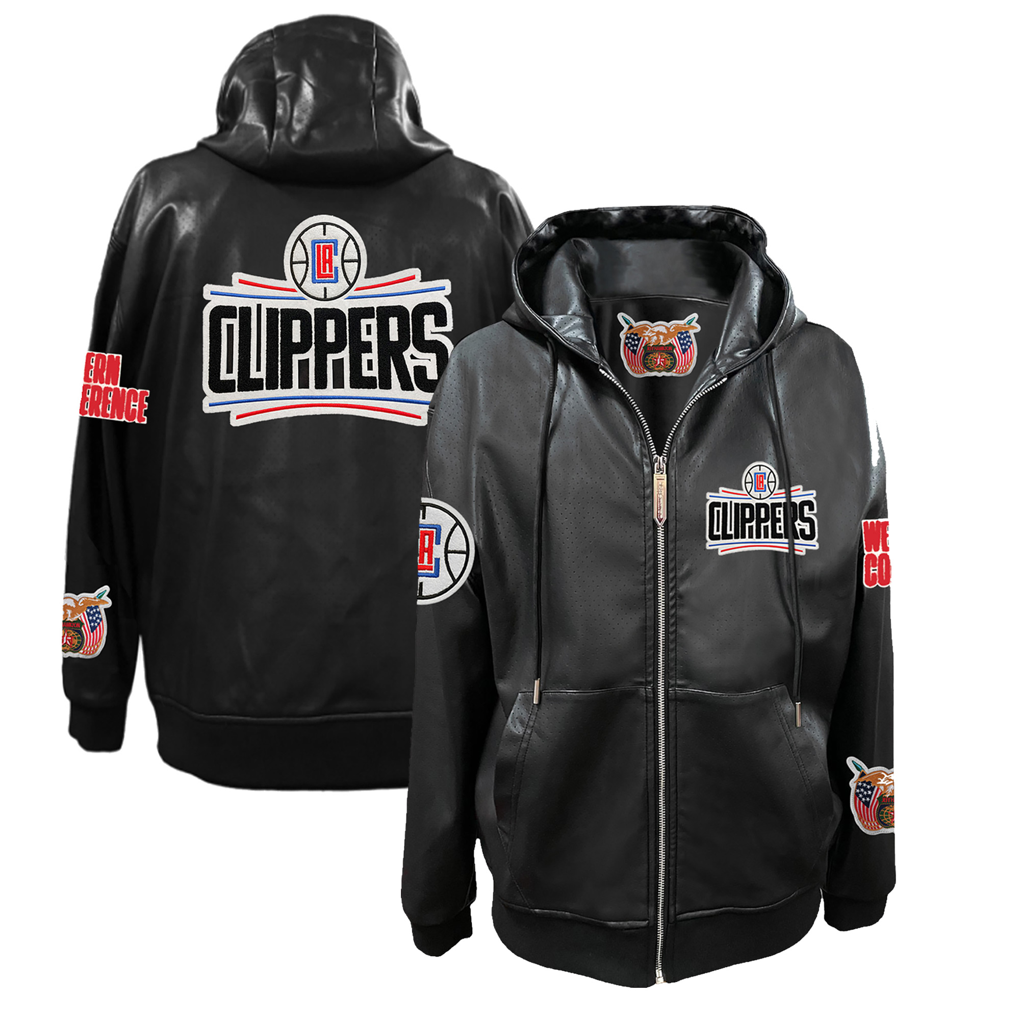 Men’s Jeff Hamilton Black LA Clippers Vegan Leather Full-Zip Hoodie Men’s Jeff Hamilton Black LA Clippers Vegan Leather Full-Zip Hoodie