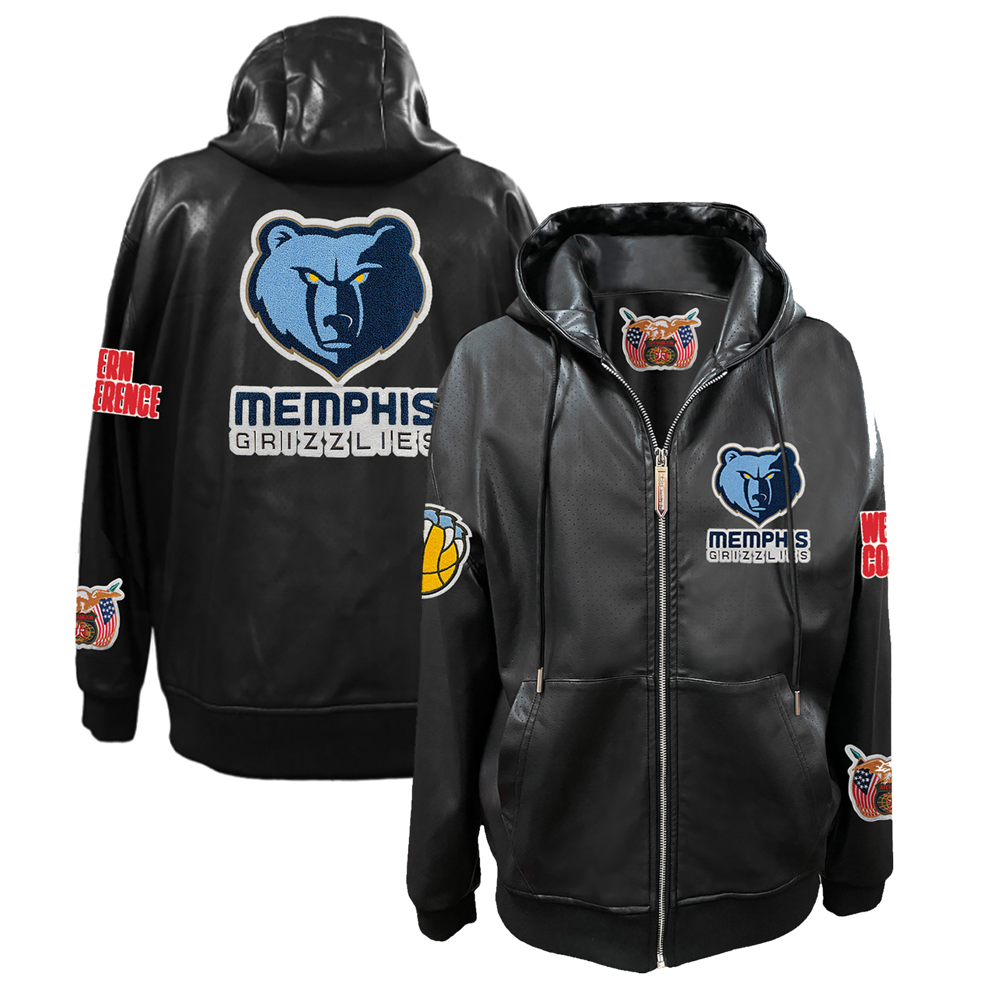 Men's Jeff Hamilton Black Memphis Grizzlies Vegan Leather Full-Zip Hoodie