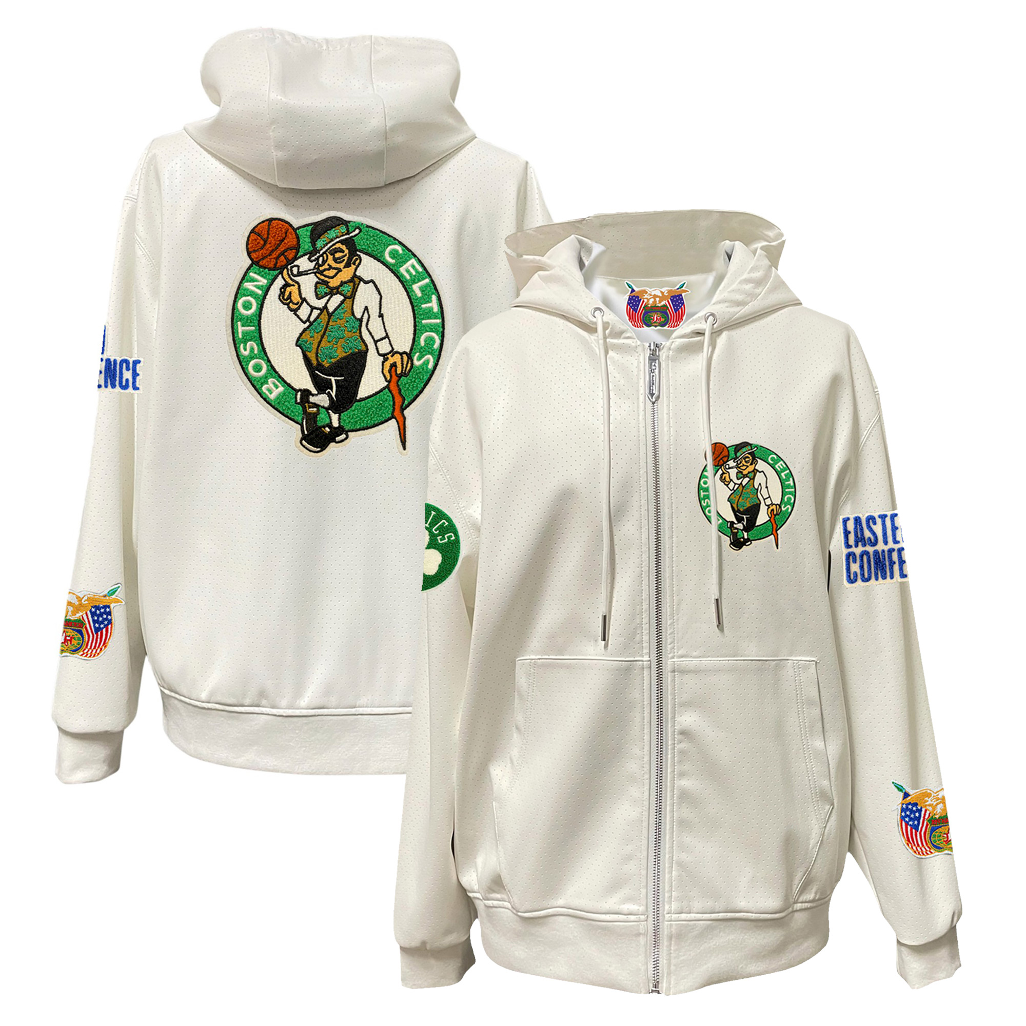 Men's Jeff Hamilton White Boston Celtics Vegan Leather Full-Zip Hoodie