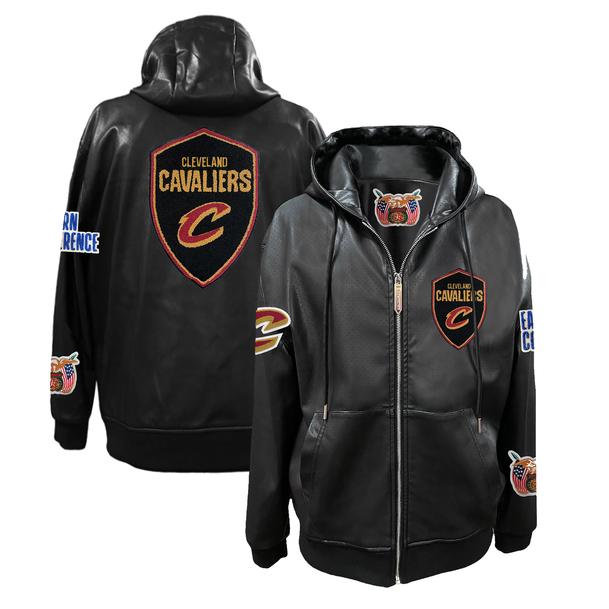 Men's Jeff Hamilton Black Cleveland Cavaliers Vegan Leather Full-Zip Hoodie