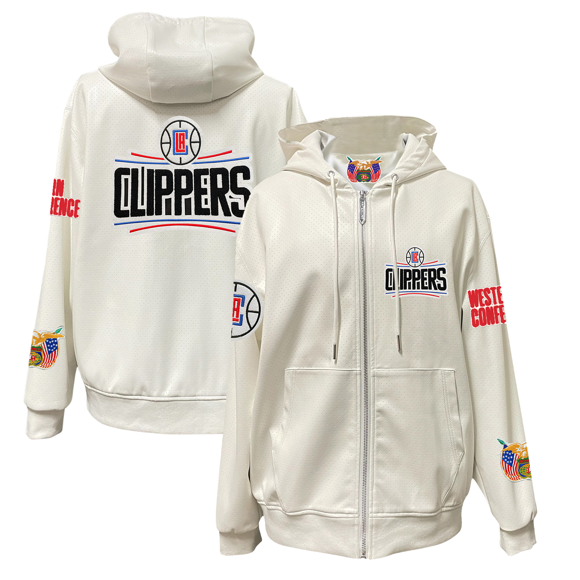 Men's Jeff Hamilton White LA Clippers Vegan Leather Full-Zip Hoodie