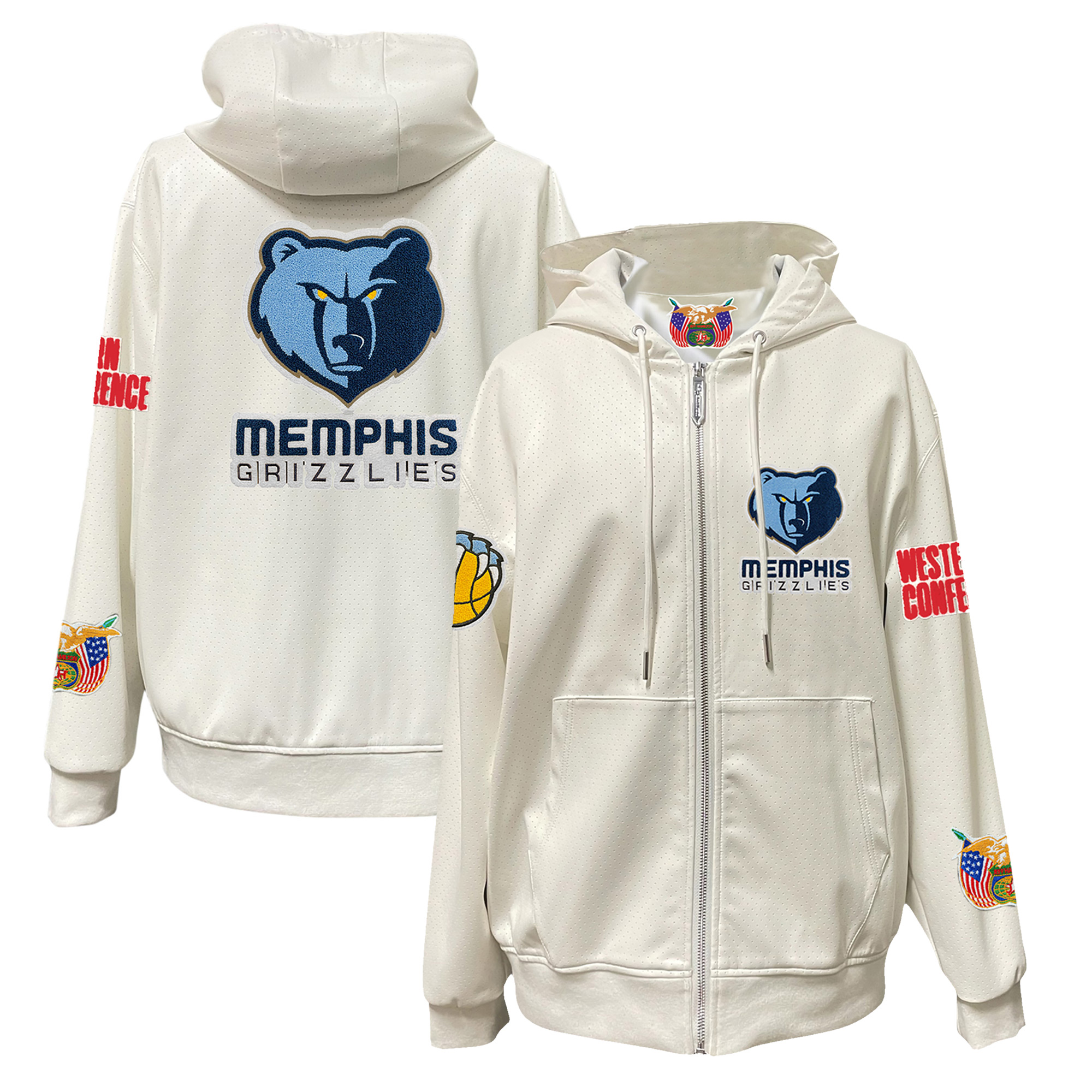 Men's Jeff Hamilton White Memphis Grizzlies Vegan Leather Full-Zip Hoodie