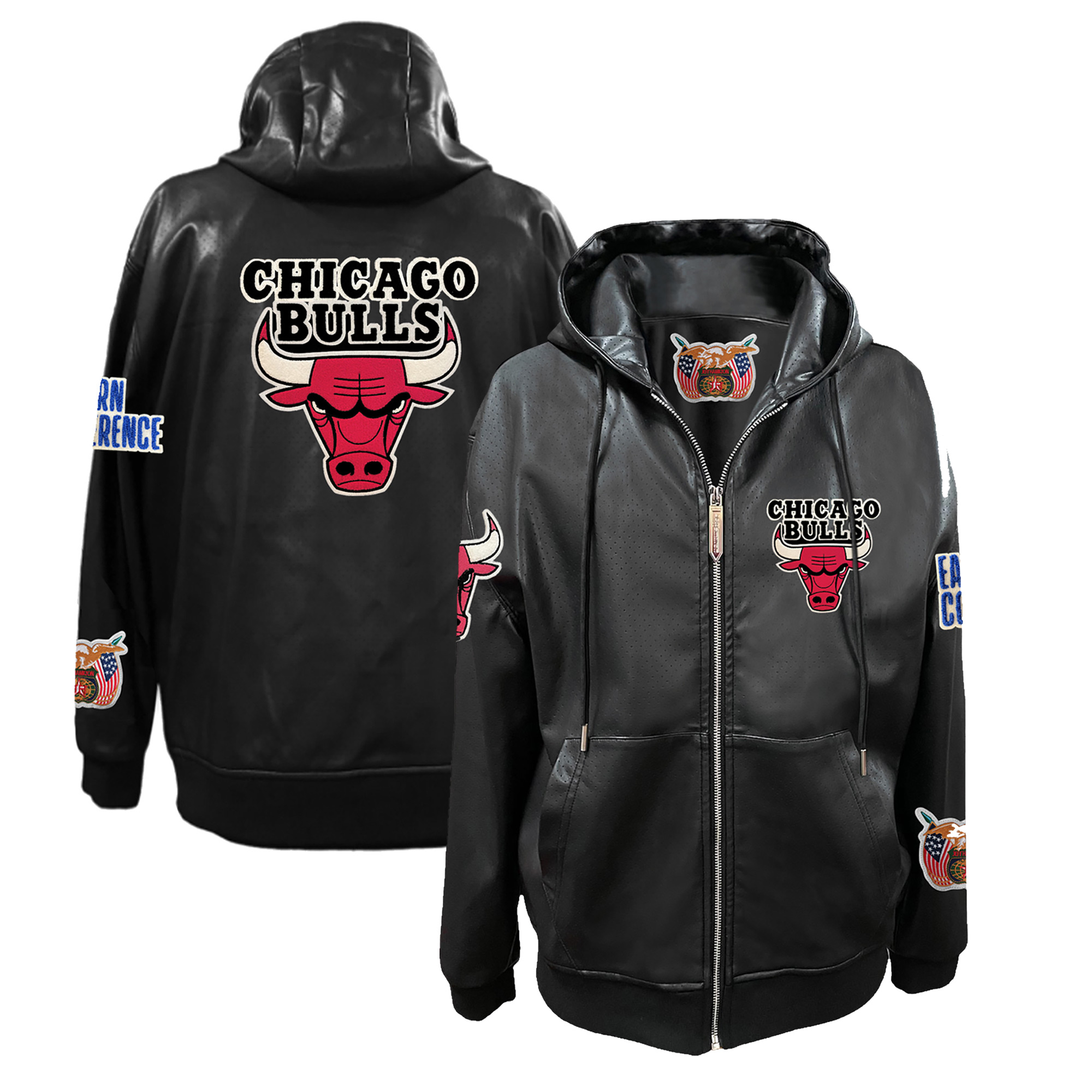 Men's Jeff Hamilton Black Chicago Bulls Vegan Leather Full-Zip Hoodie