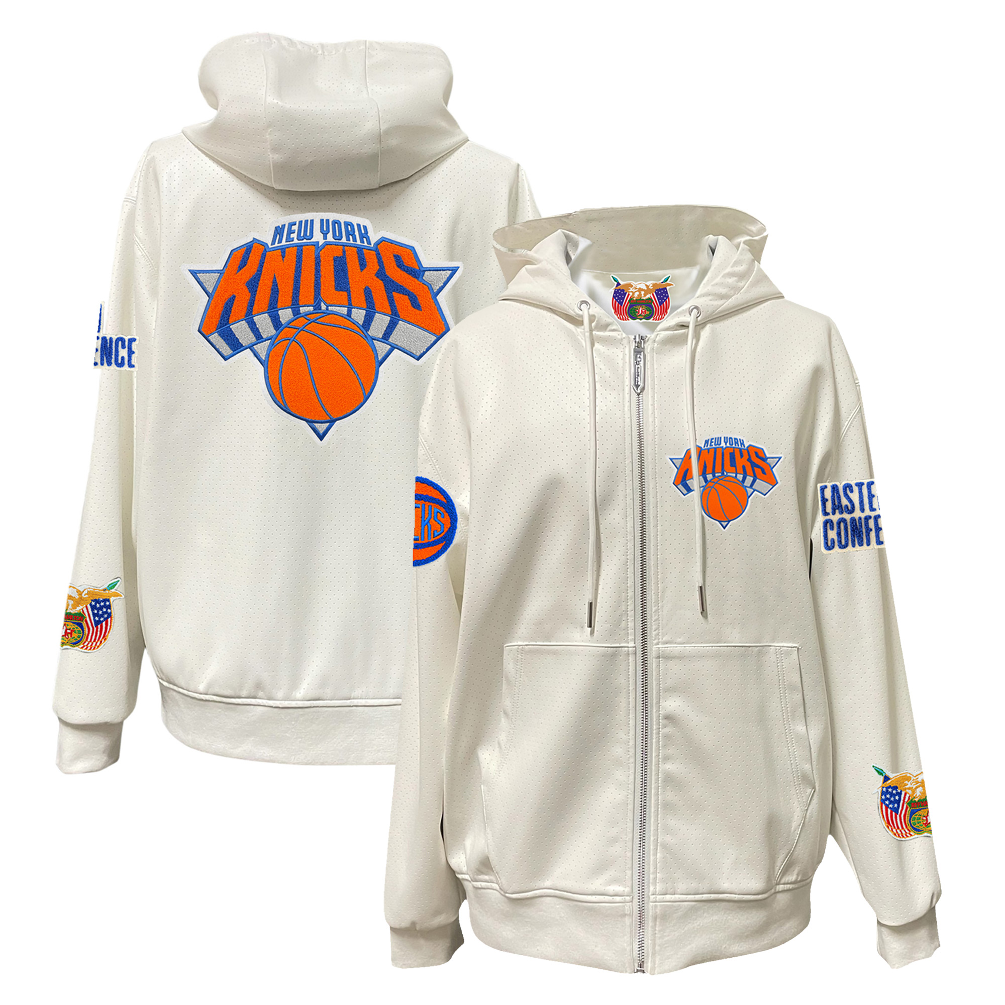 Men's Jeff Hamilton White New York Knicks Vegan Leather Full-Zip Hoodie