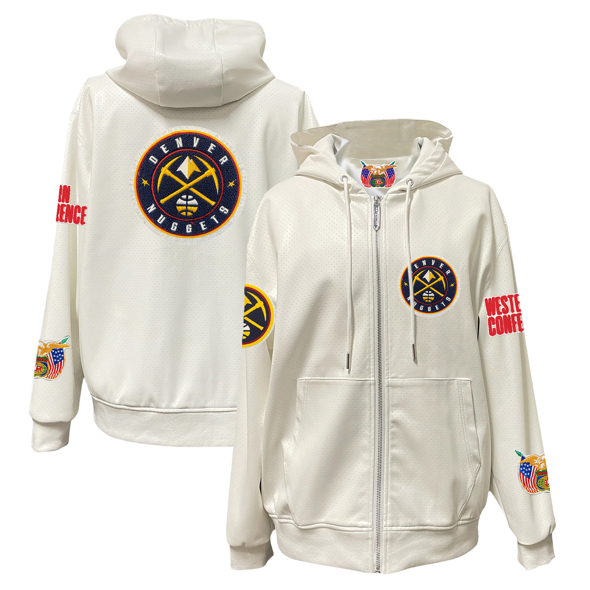 Men's Jeff Hamilton White Denver Nuggets Vegan Leather Full-Zip Hoodie