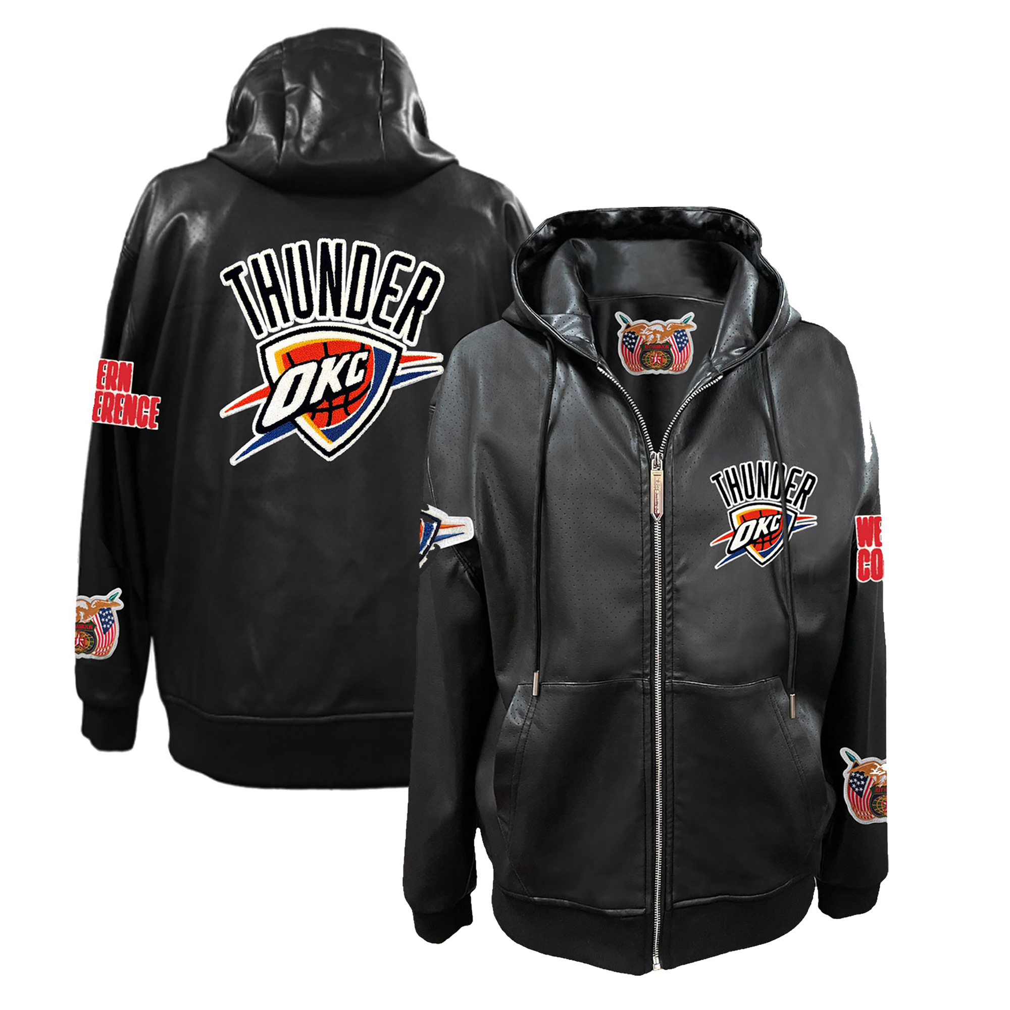 Men's Jeff Hamilton Black Oklahoma City Thunder Vegan Leather Full-Zip Hoodie