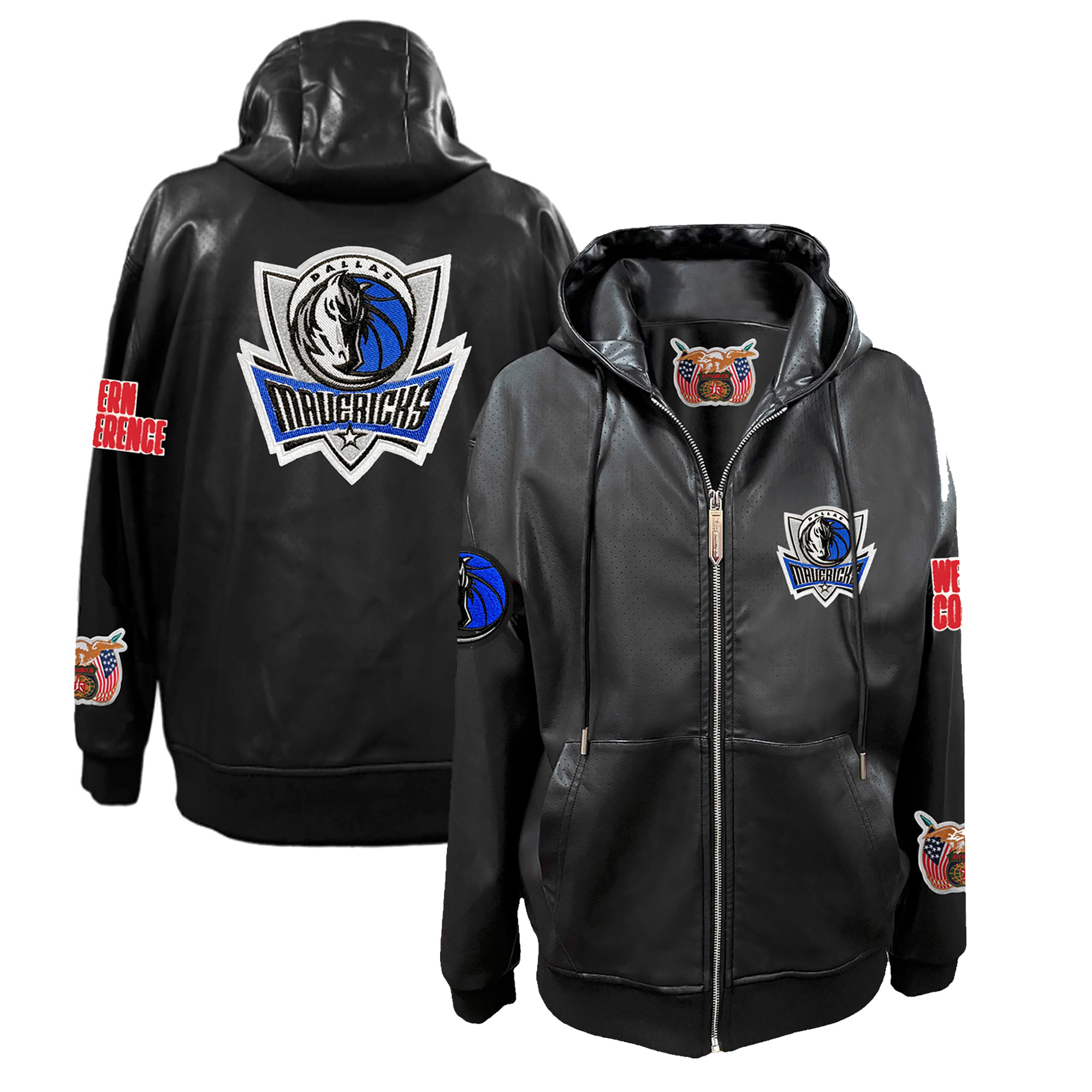Men's Jeff Hamilton Black Dallas Mavericks Vegan Leather Full-Zip Hoodie