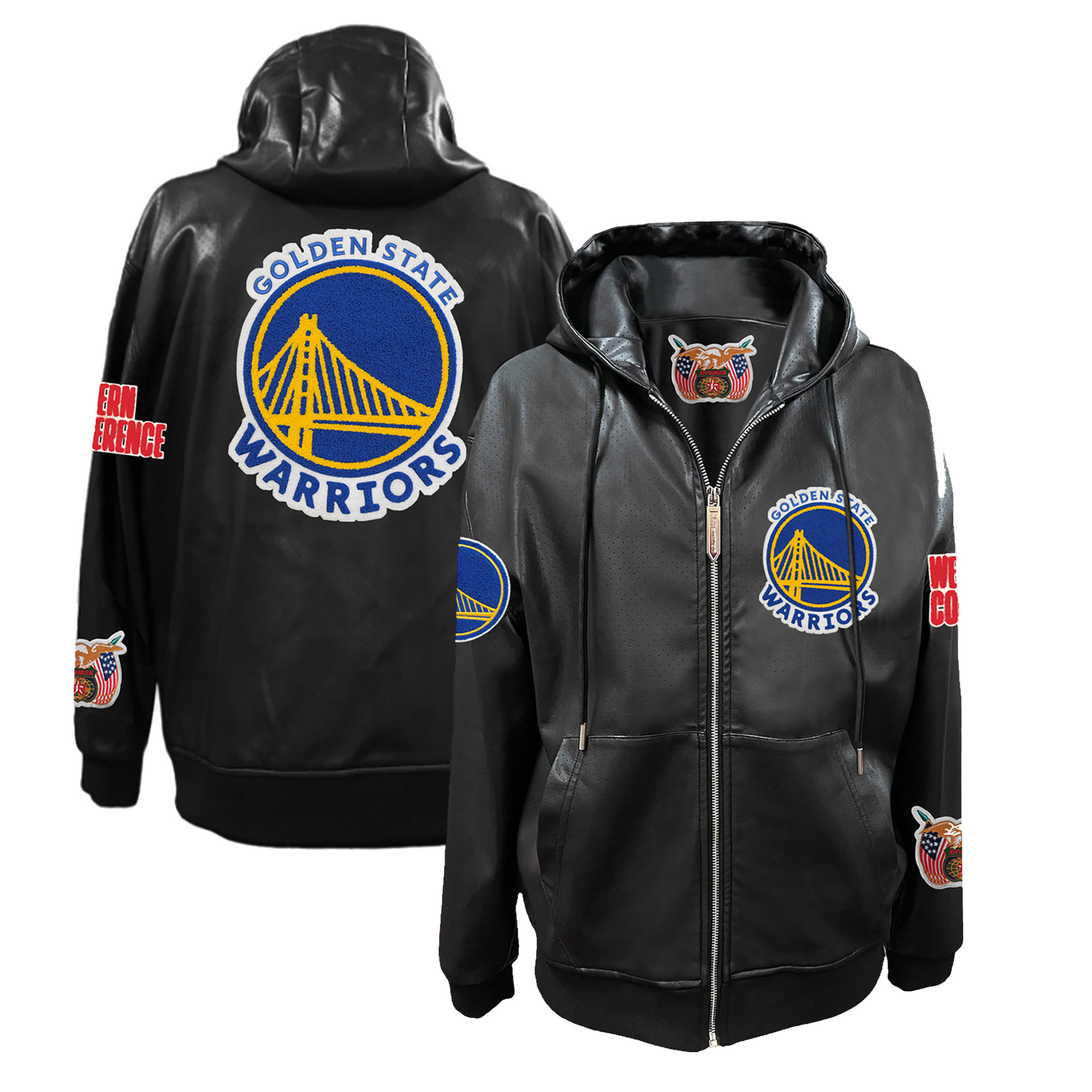 Men's Jeff Hamilton Black Golden State Warriors Vegan Leather Full-Zip Hoodie