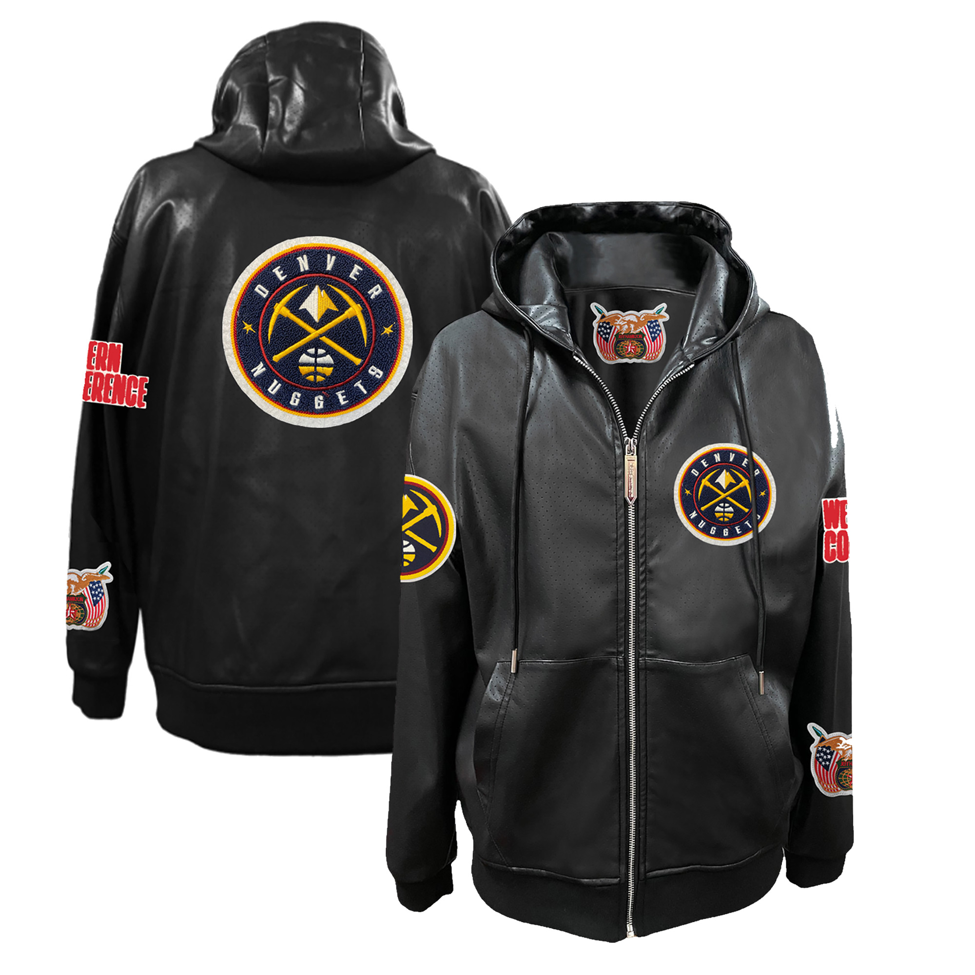Men's Jeff Hamilton Black Denver Nuggets Vegan Leather Full-Zip Hoodie