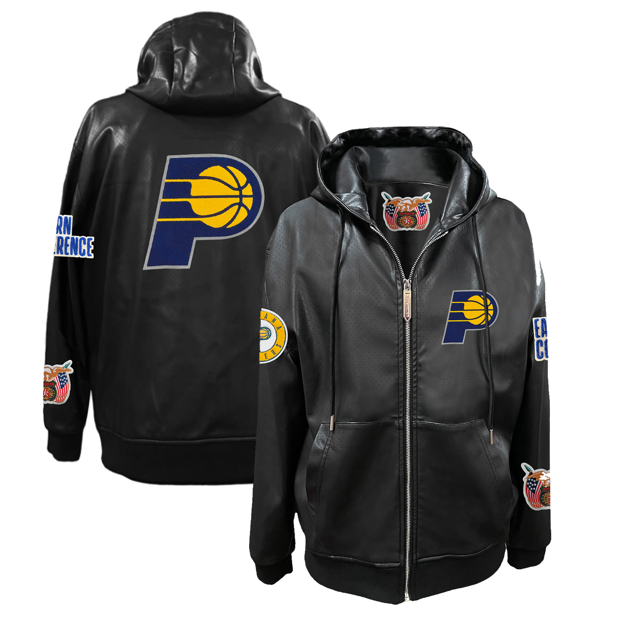 Men's Jeff Hamilton Black Indiana Pacers Vegan Leather Full-Zip Hoodie