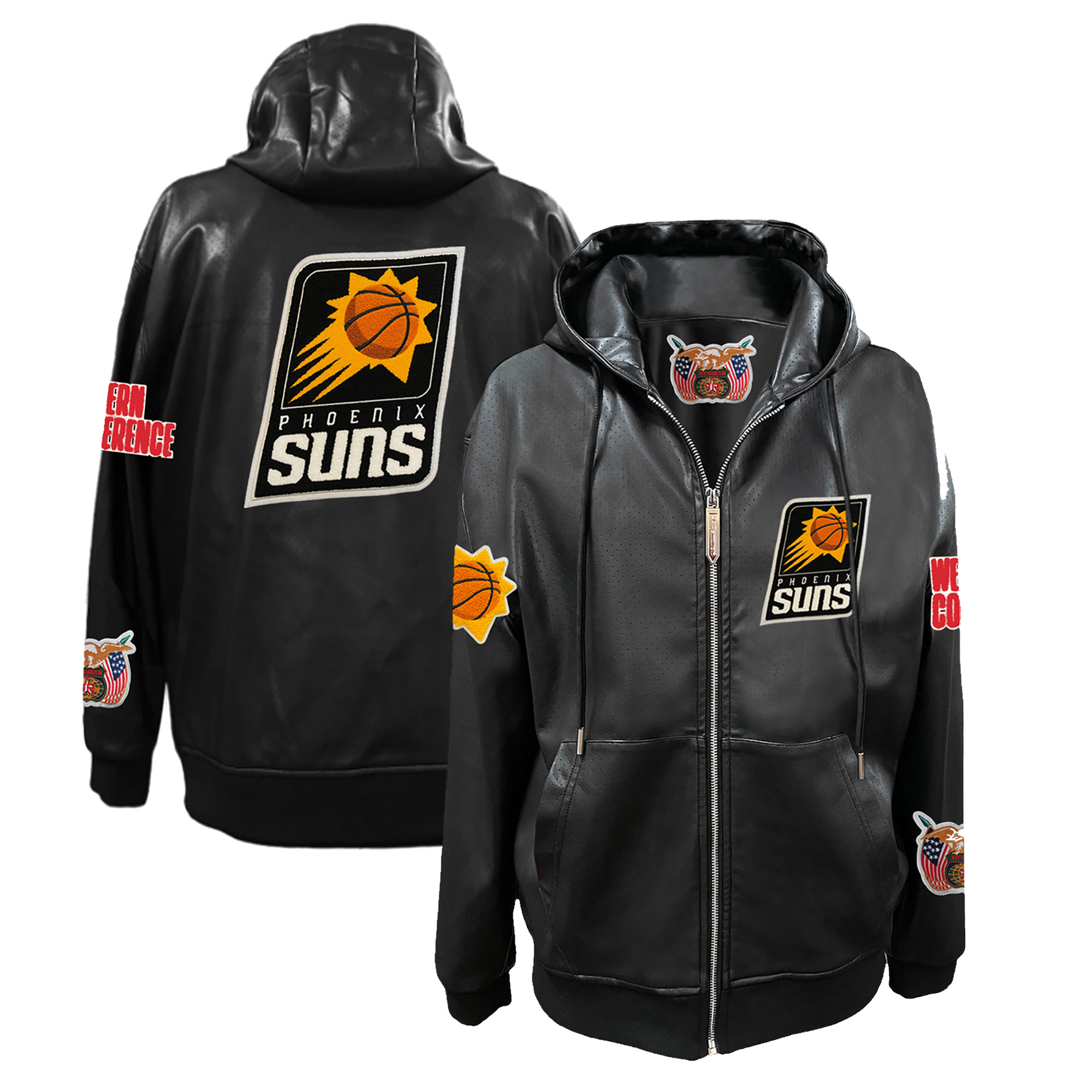 Men's Jeff Hamilton Black Phoenix Suns Vegan Leather Full-Zip Hoodie