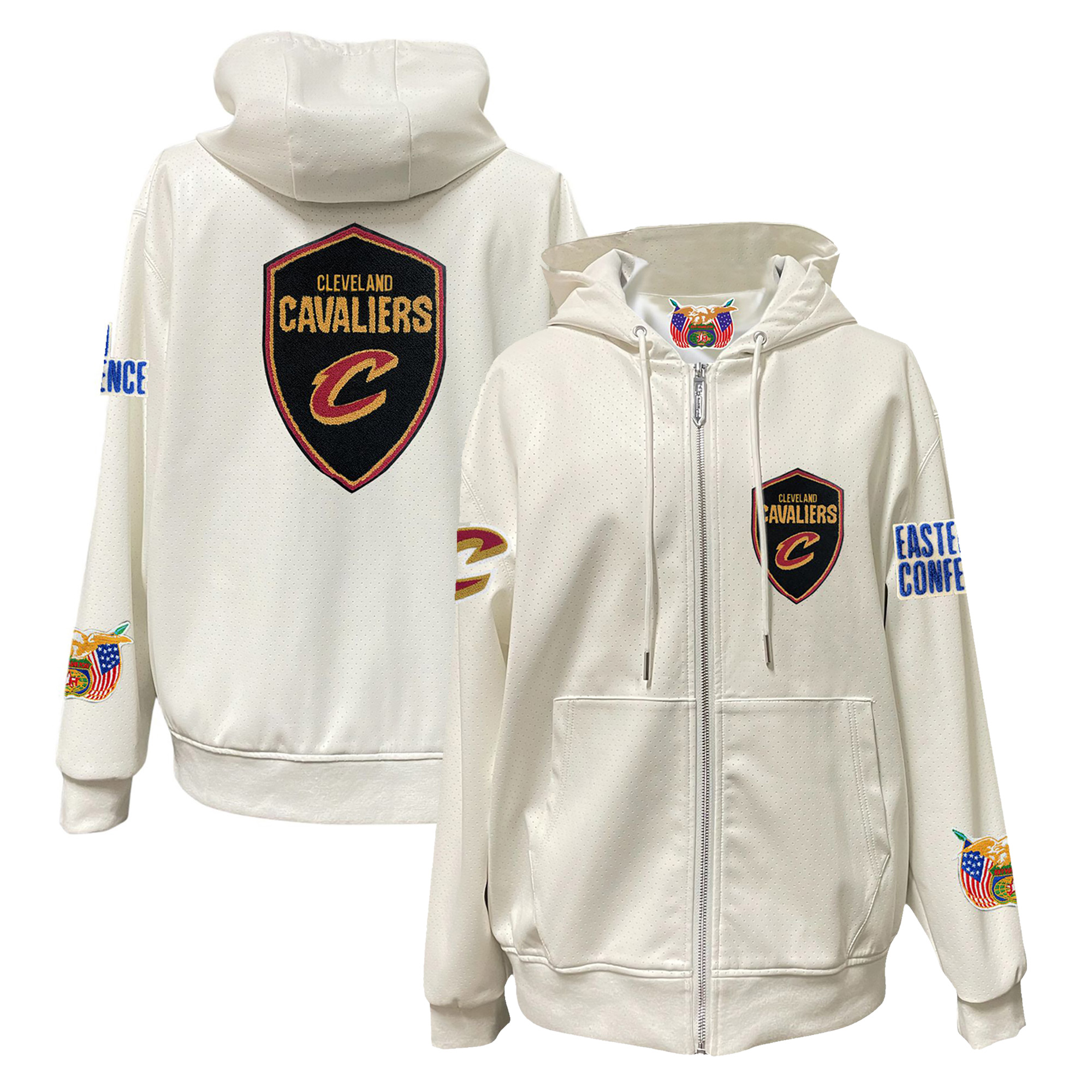 Men's Jeff Hamilton White Cleveland Cavaliers Vegan Leather Full-Zip Hoodie