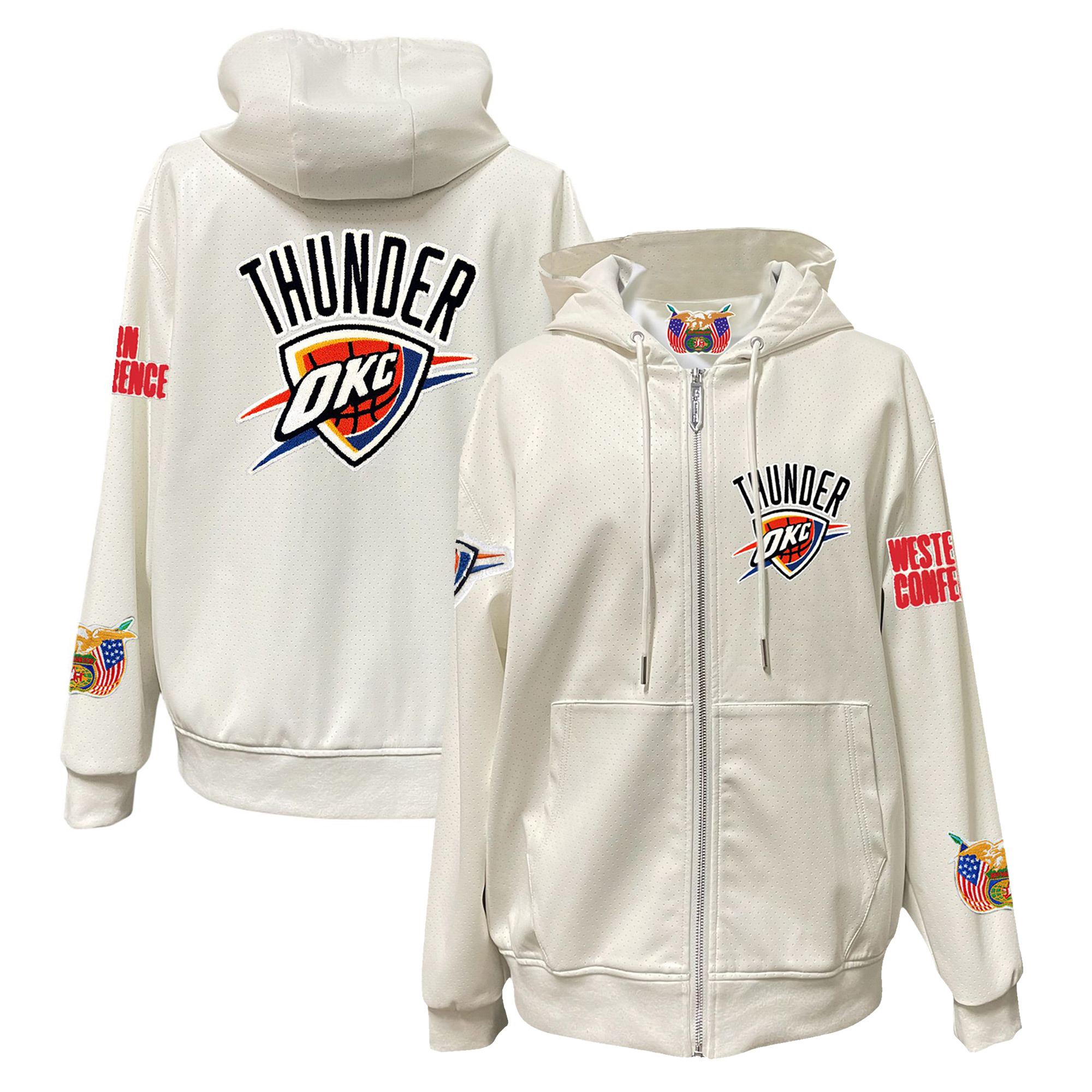 Men's Jeff Hamilton White Oklahoma City Thunder Vegan Leather Full-Zip Hoodie