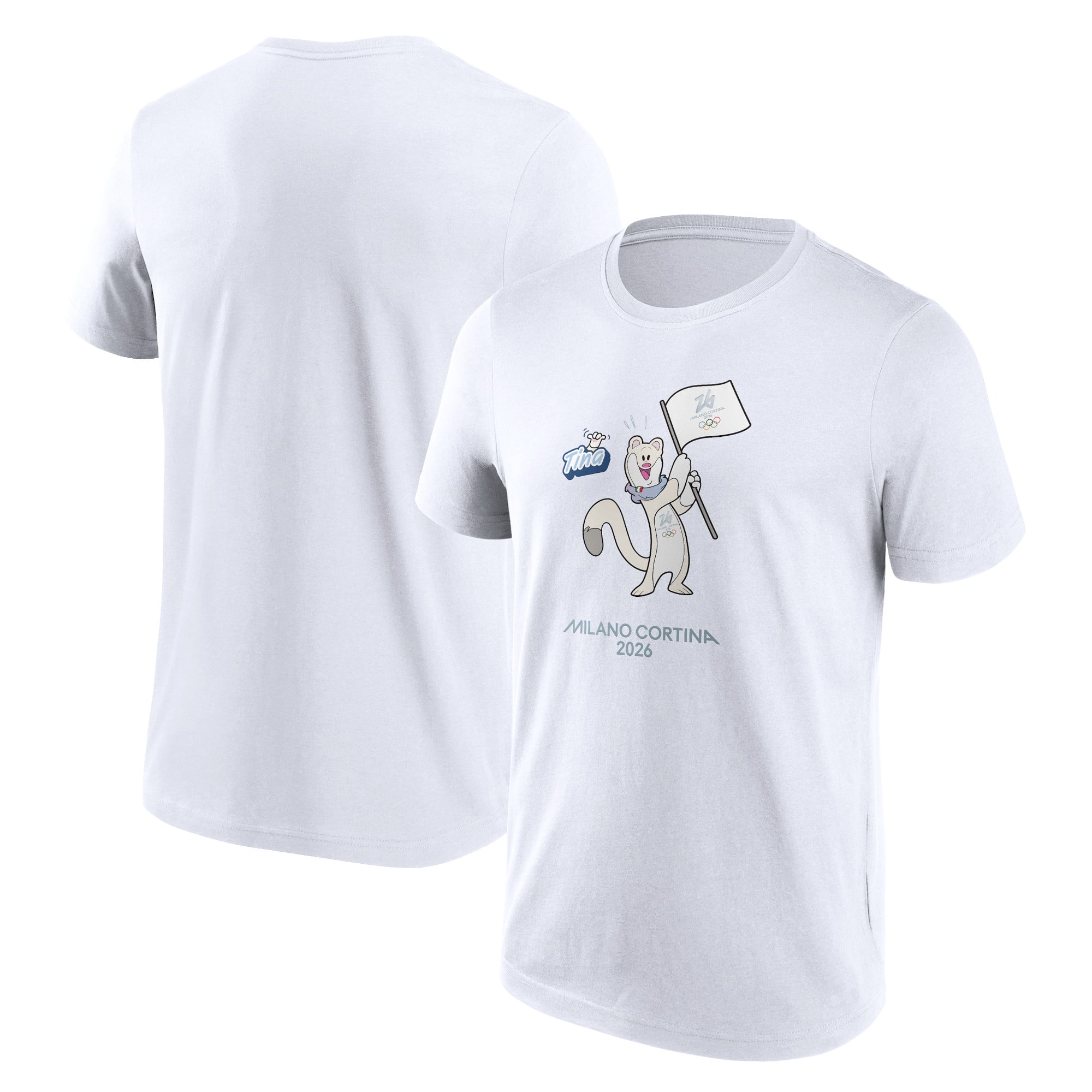 T-shirt grafica con mascotte Tina delle Olimpiadi di Milano Cortina 2026 - Bianca