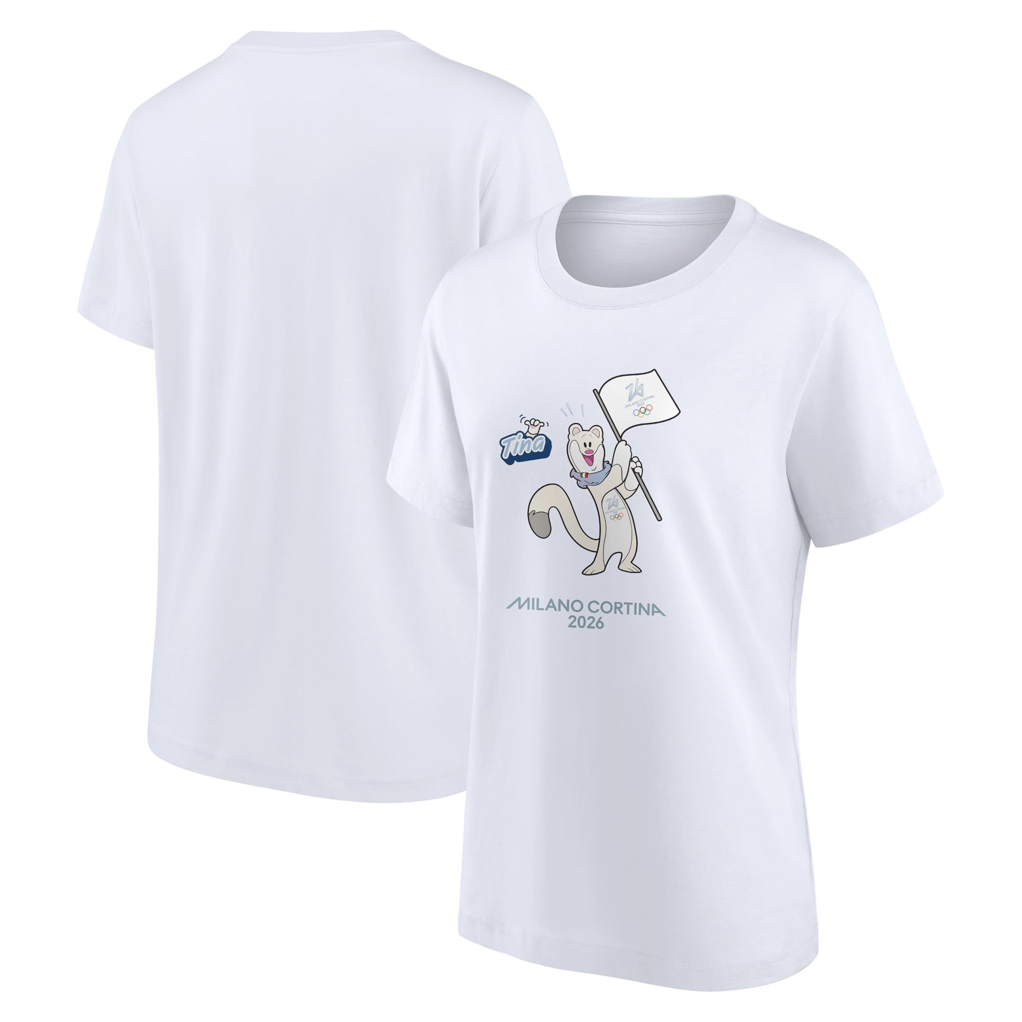 T-shirt grafica con mascotte Tina delle Olimpiadi di Milano Cortina 2026 - Bianca - Donna