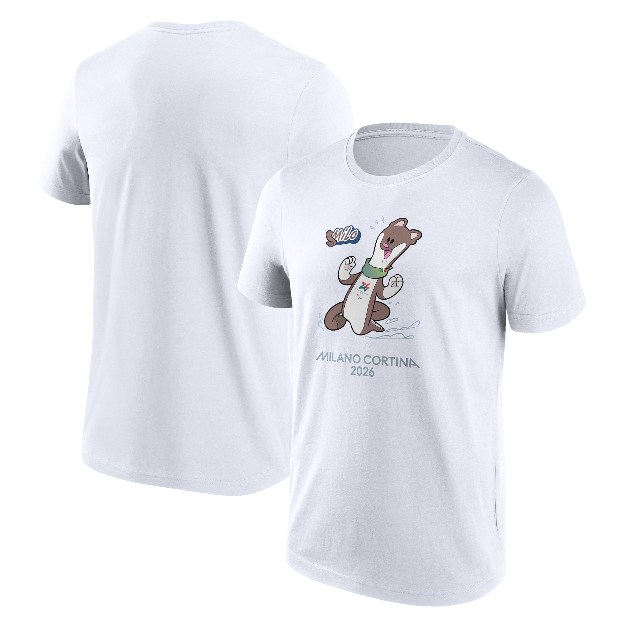 T-shirt grafica Milo Mascot delle Paralimpiadi di Milano Cortina 2026 - Bianca
