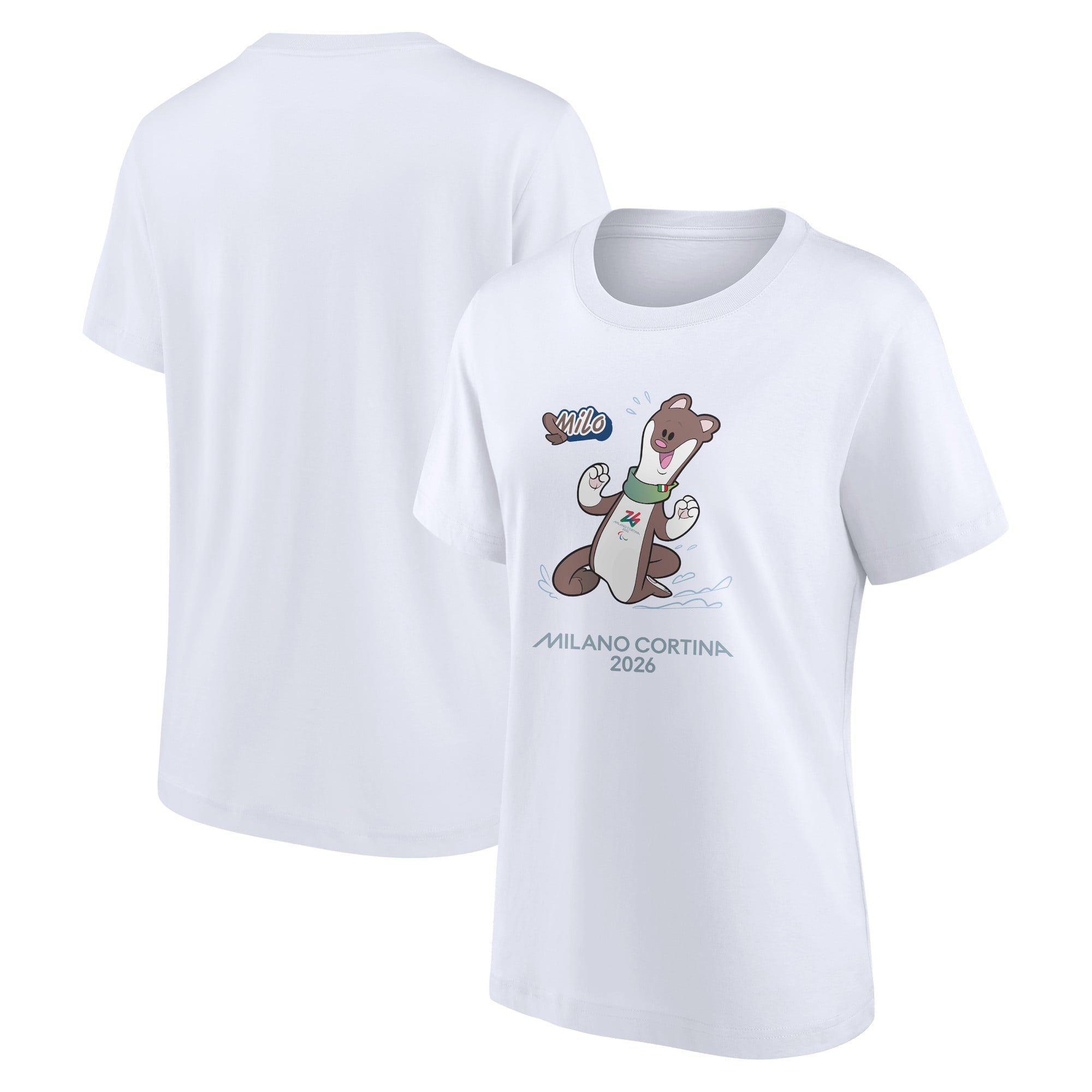 T-shirt grafica Milo Mascot delle Paralimpiadi di Milano Cortina 2026 - Donna - Bianca