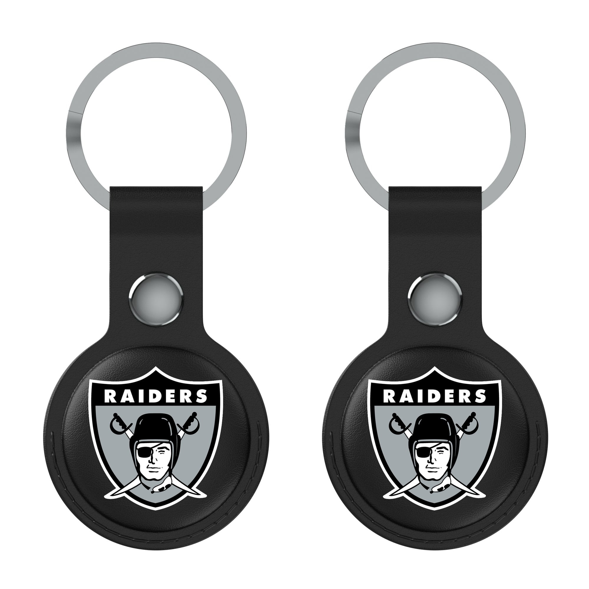 Keyscaper Oakland Raiders Black Leatherette AirTag Holder 2-Pack