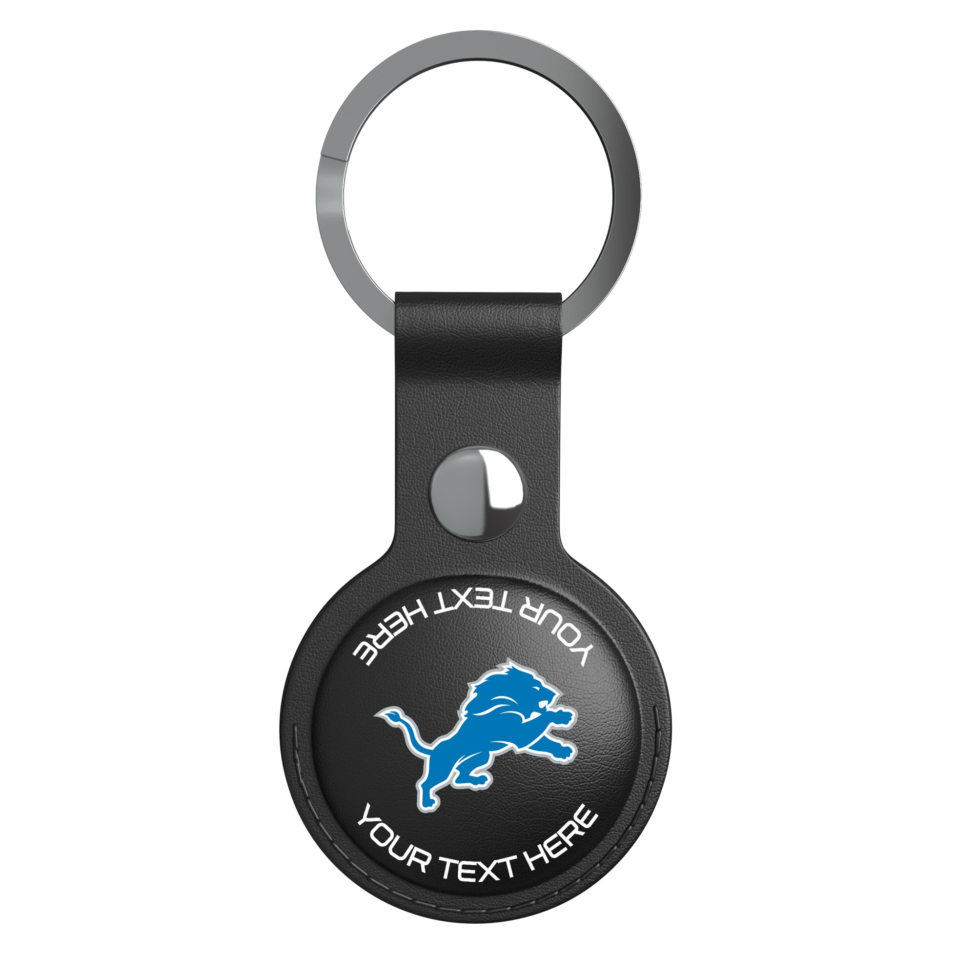 Keyscaper Detroit Lions Personalized Black Leatherette AirTag Holder