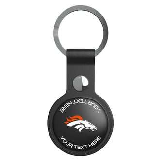 Keyscaper Denver Broncos Personalized Black Leatherette AirTag Holder