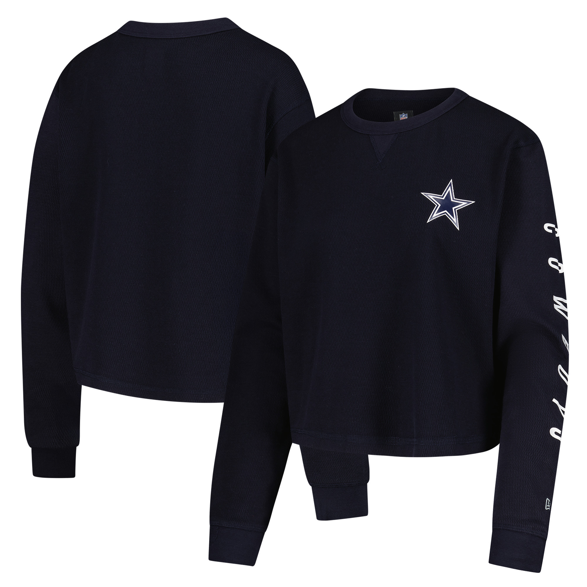 Women's New Era Navy Dallas Cowboys Sport Night Thermal Long Sleeve Cropped T-Shirt