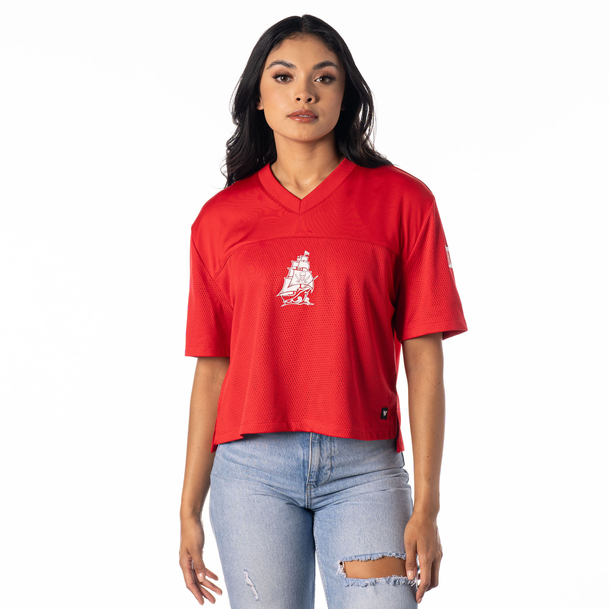 Women's The Wild Collective Red Tampa Bay Buccaneers Alternate V-Neck Fashion Jersey T-Shirt