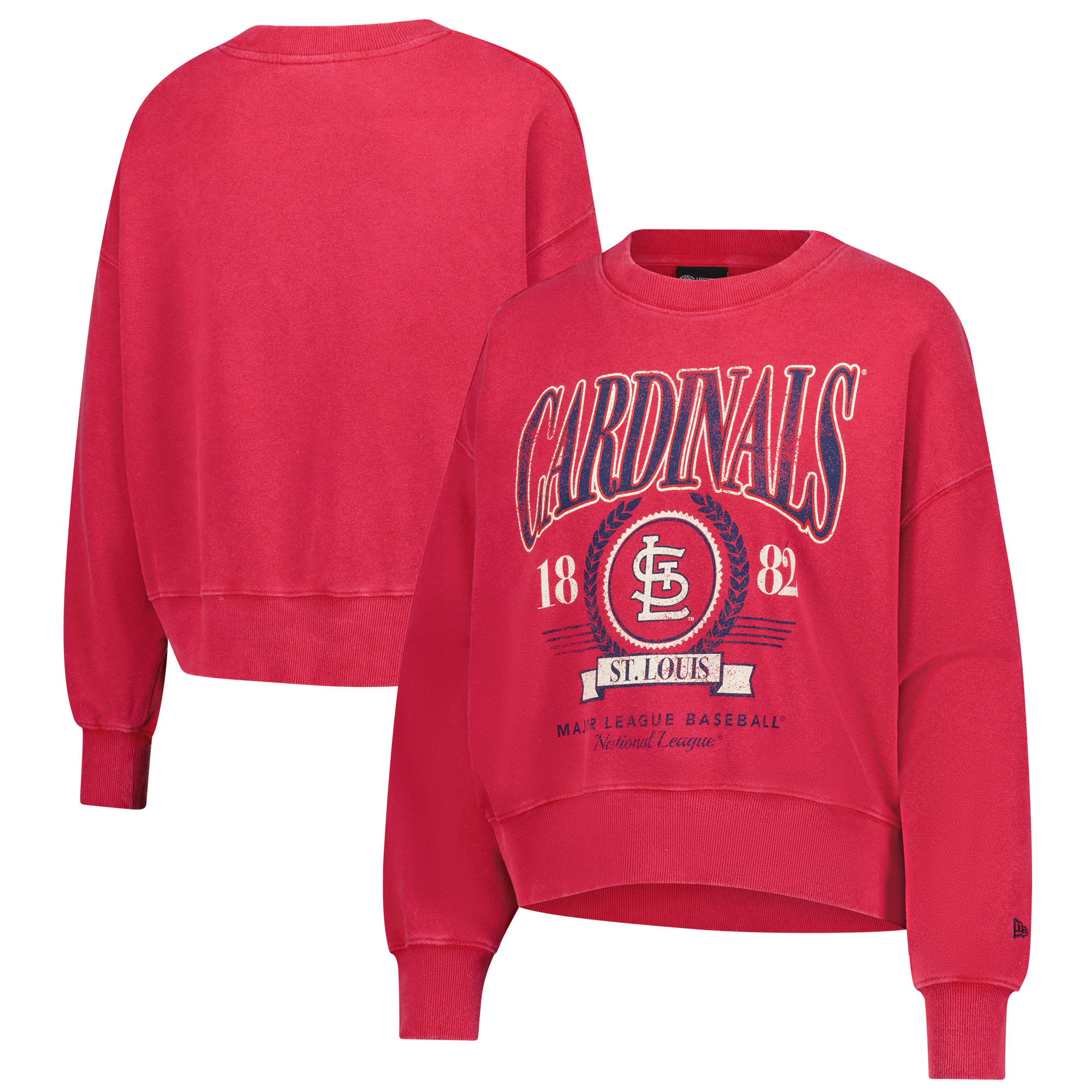 Women's New Era  Red St. Louis Cardinals Throwback Boxy Enzyme Wash Fleece Cropped Pullover
