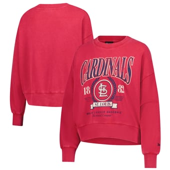 Women's New Era  Red St. Louis Cardinals Throwback Boxy Enzyme Wash Fleece Cropped Pullover