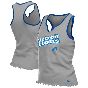 Women's New Era  Silver Detroit Lions Lettuce Hem Notch Neck Tri-Blend Tank Top