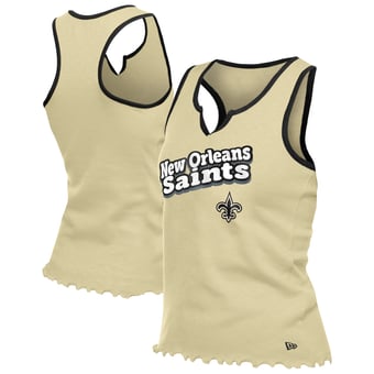 Women's New Era  Gold New Orleans Saints Lettuce Hem Notch Neck Tri-Blend Tank Top