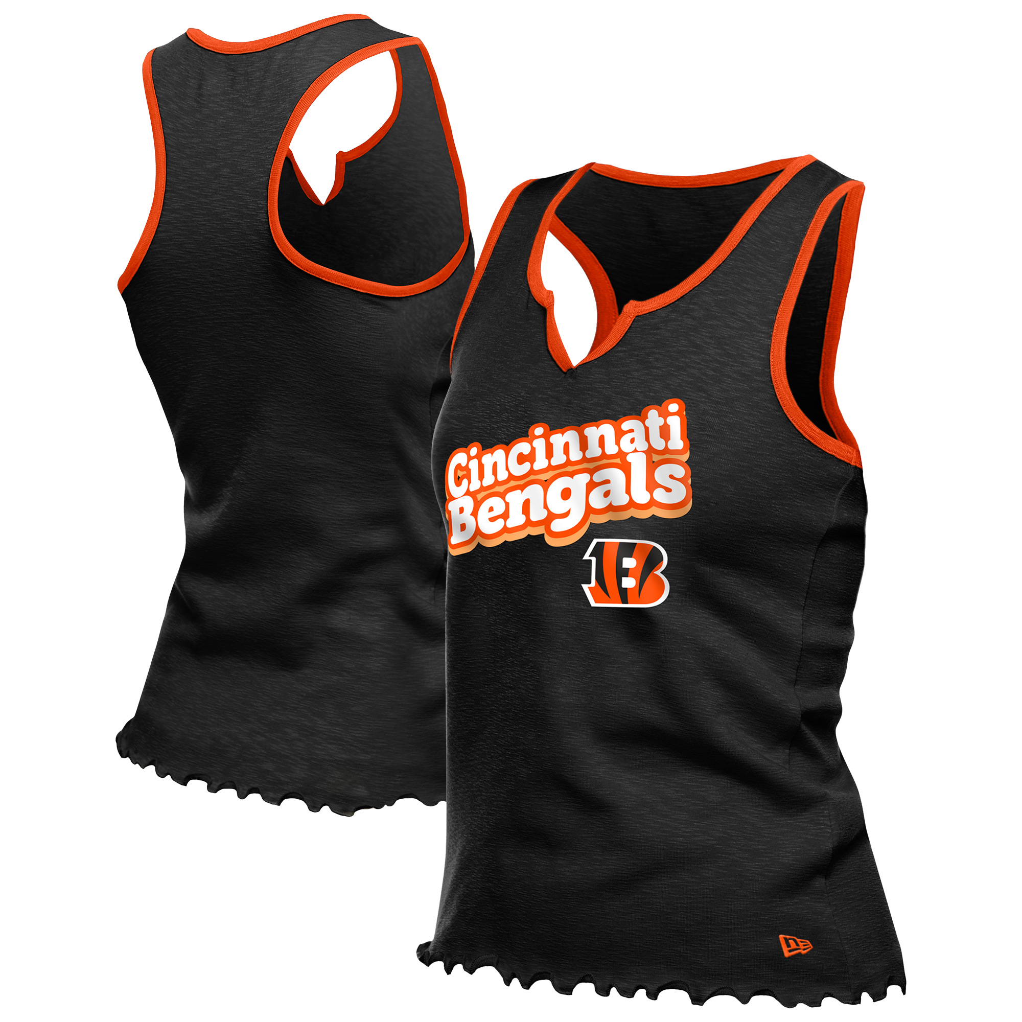 Women's New Era Black Cincinnati Bengals Lettuce Hem Notch Neck Tri-Blend Tank Top