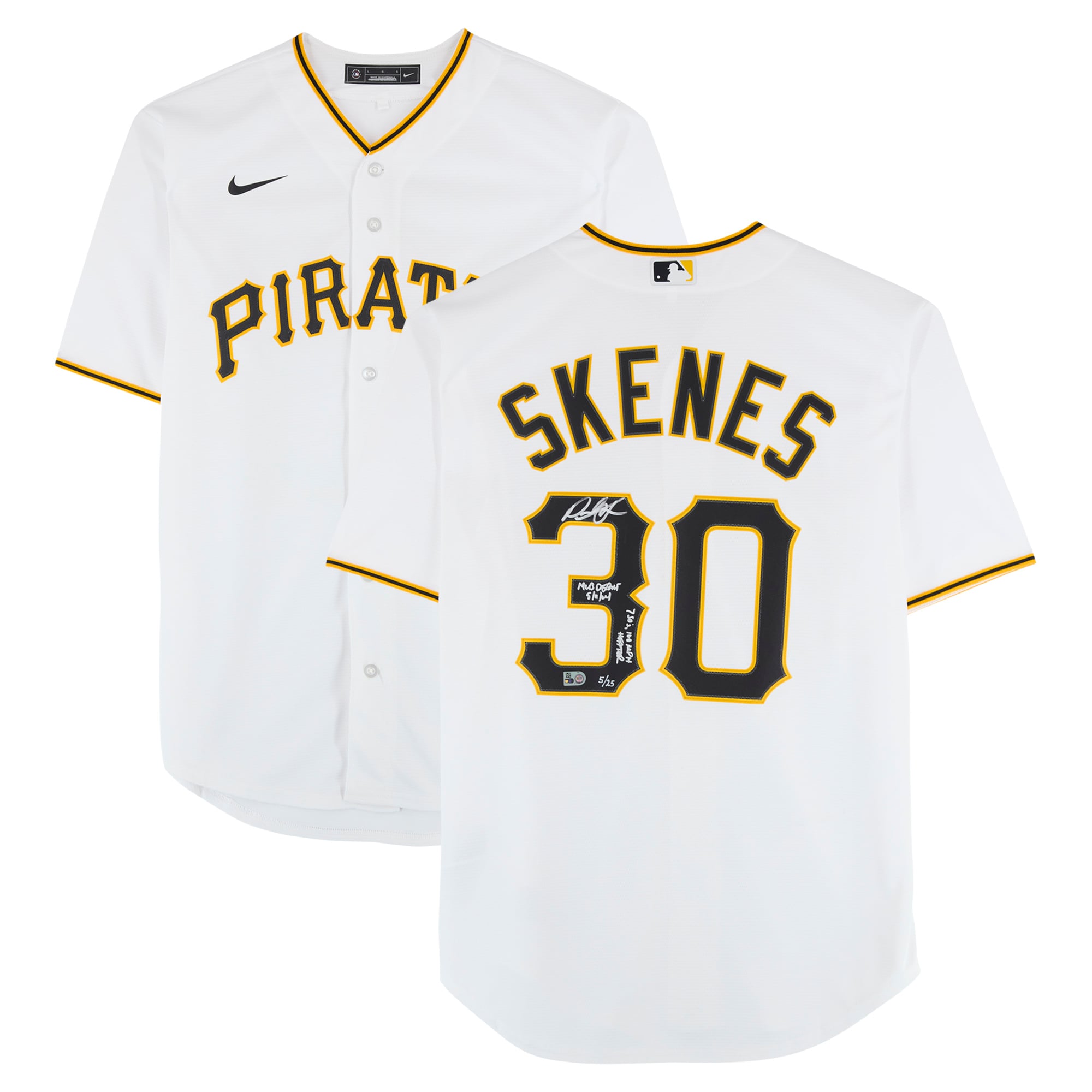 Paul Skenes Pittsburgh Pirates Autographed White Nike Replica Jersey with Multiple MLB Debut Inscriptions - Limited Edition of 25