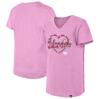 Girl's Youth New Era  Pink New York Islanders Flip Sequin V-Neck T-Shirt